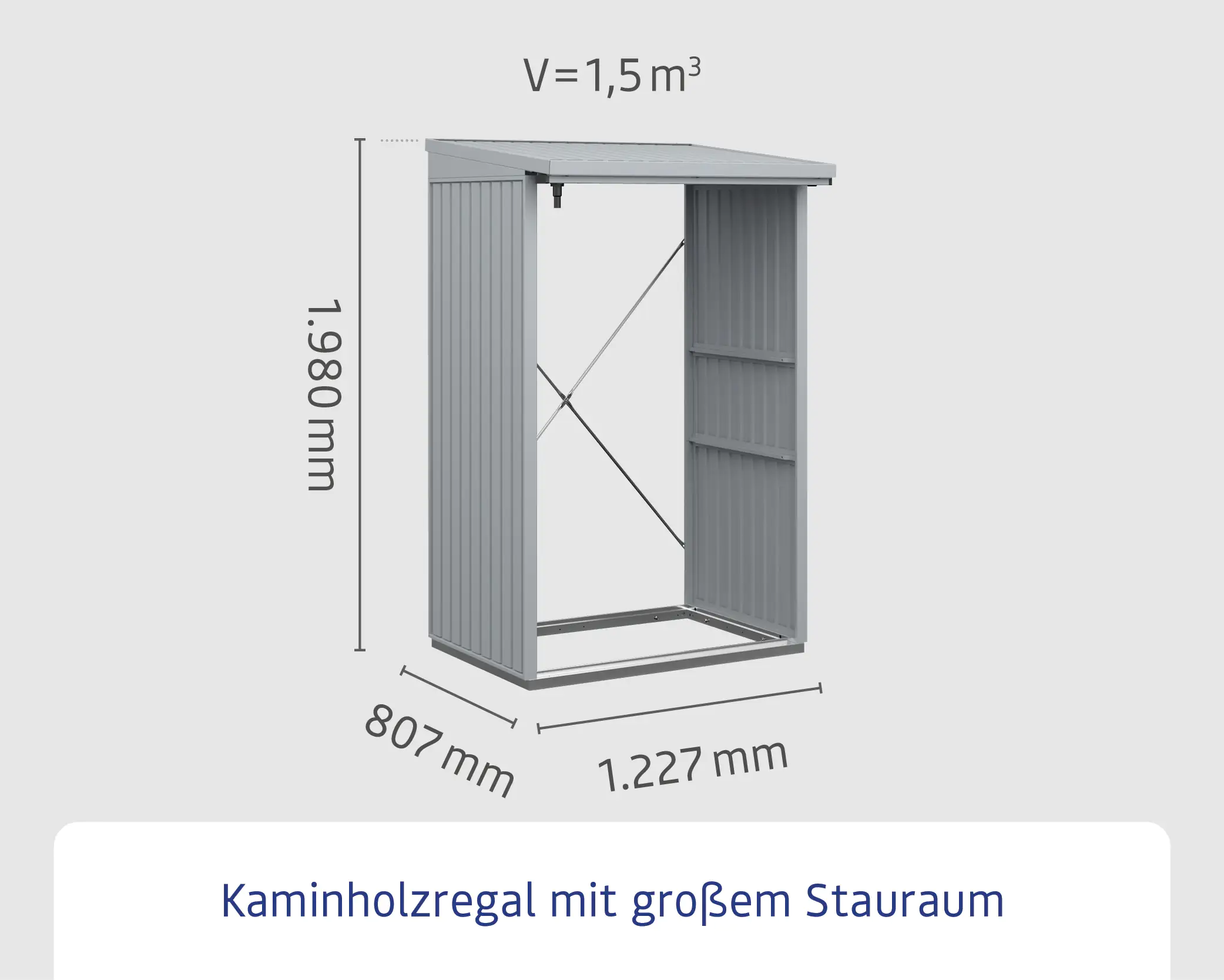 Ecostar Kaminholzregal Trend-V Typ 2, taubenblau, mit Verstrebung