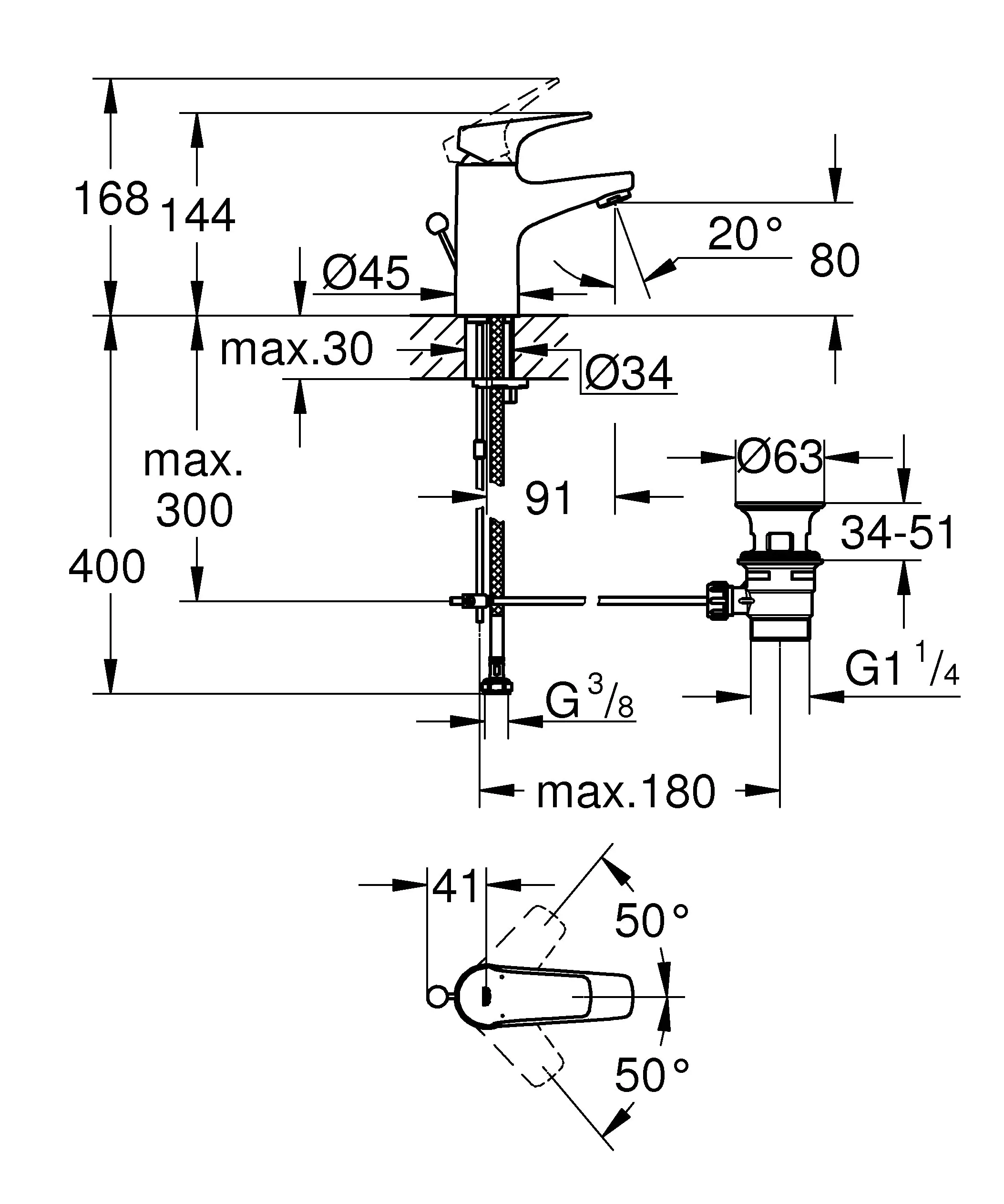 Grohe Start Flow Waschtischarmatur S-Size verchromt mit Schnell-Montage System