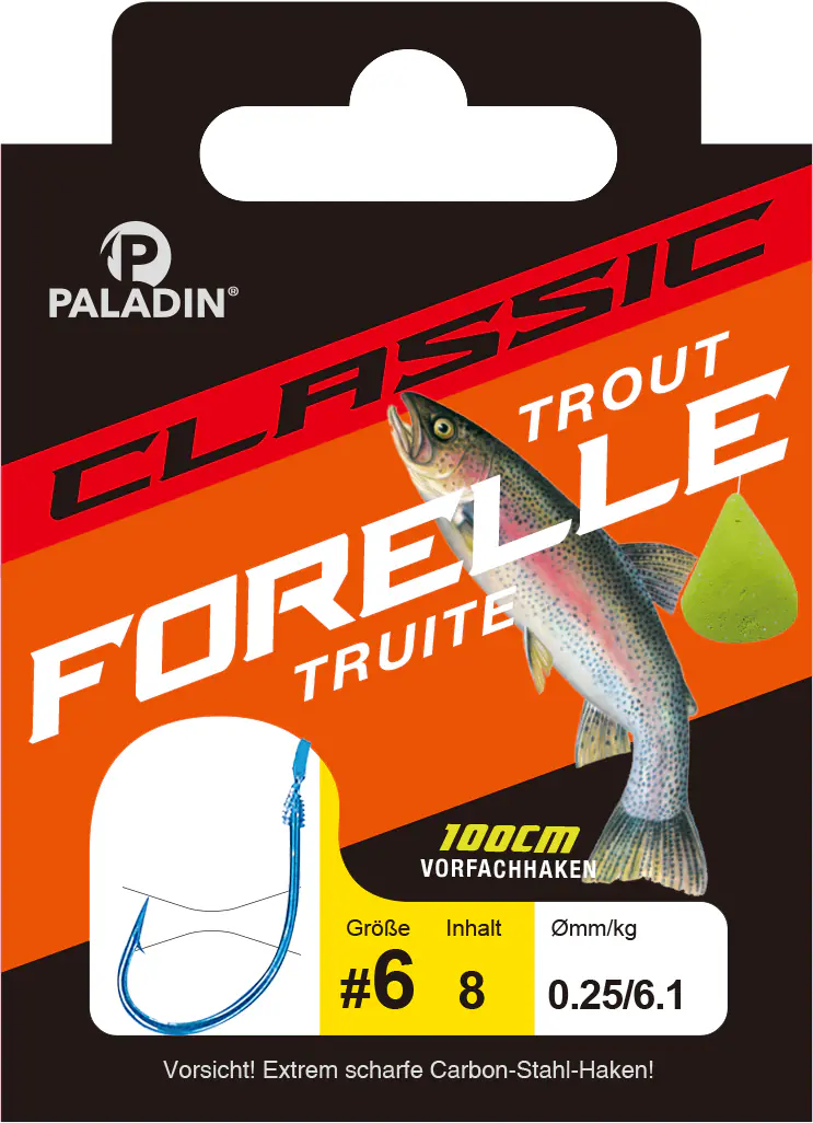 Paladin Forellenhaken gebunden Größe 6 100 cm 9 Stück blau