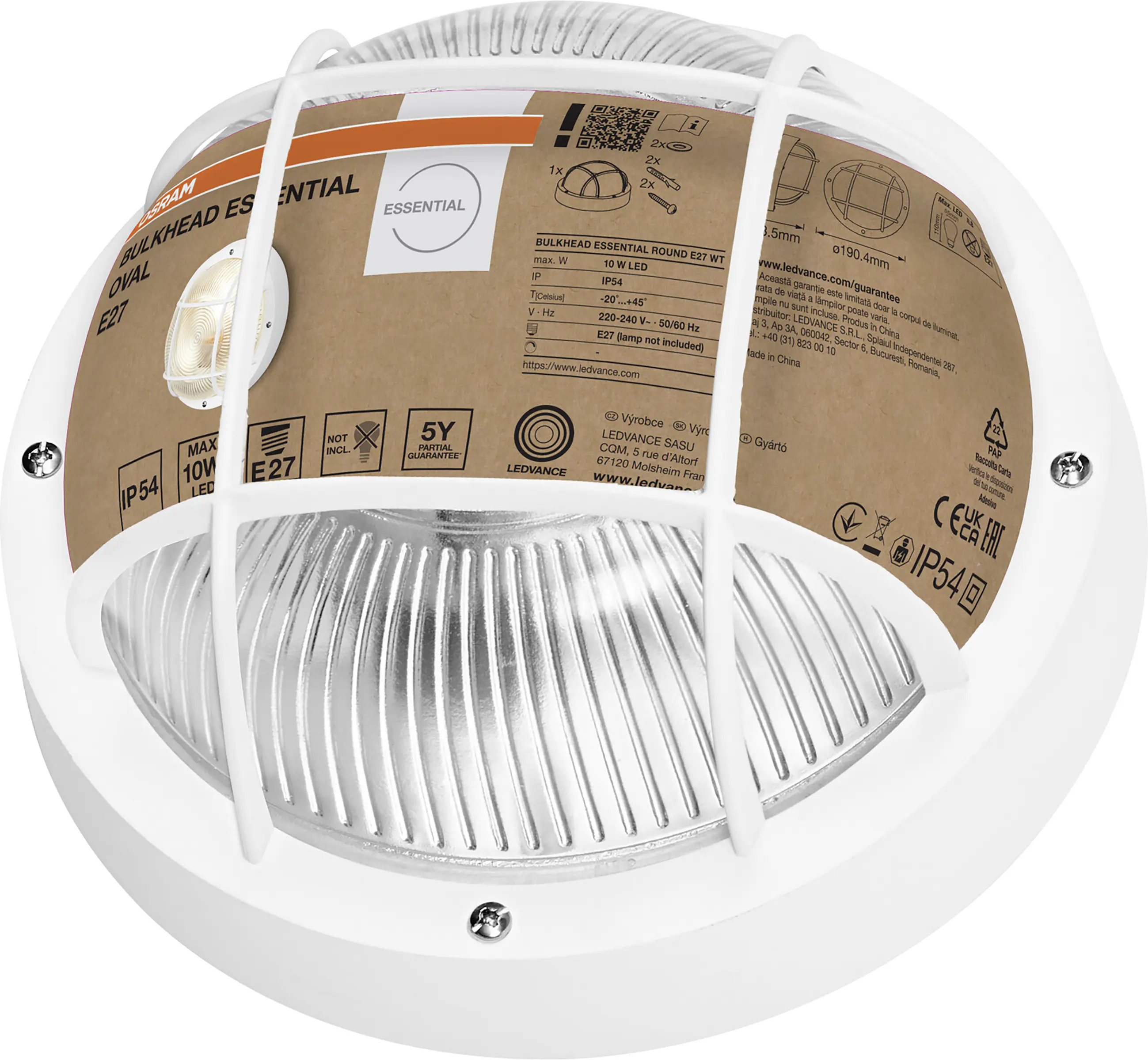 Osram LED Wandleuchte Bulkhead Essential Round E27 weiß