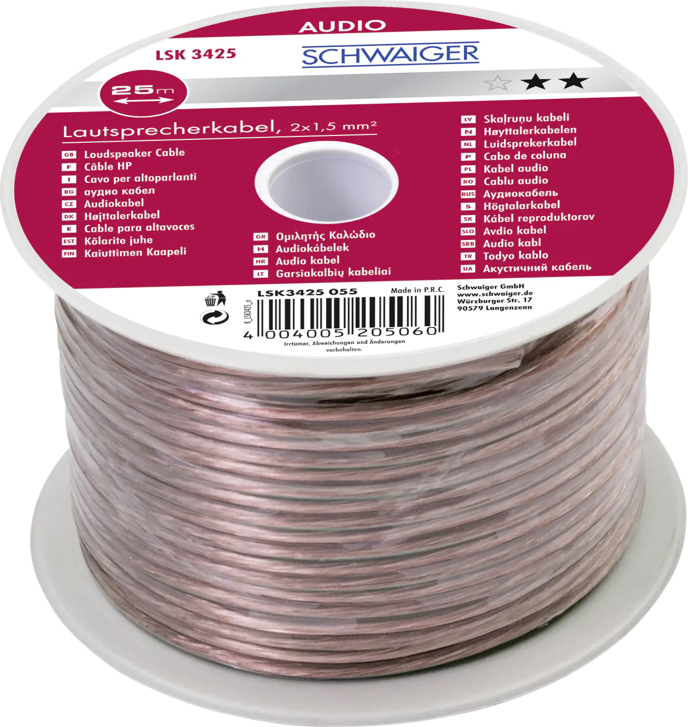 Schwaiger Lautsprecherkabel LSK3425 055 transparent, 25m, 2x 1,5mm², unkonfektioniert