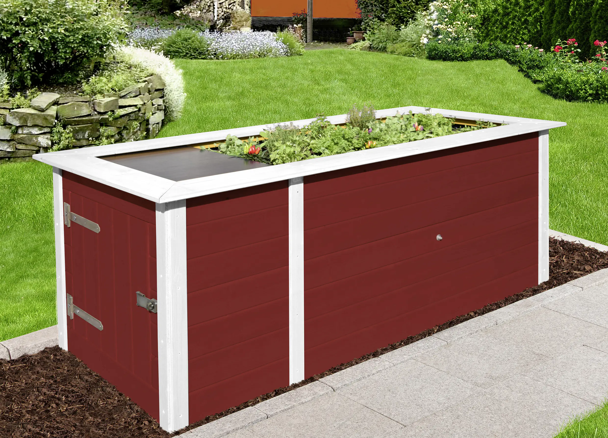Weka Hochbeet 21 205 x 80 x 81 cm schwedenrot mit Noppenbahn, Wühlmausschutz