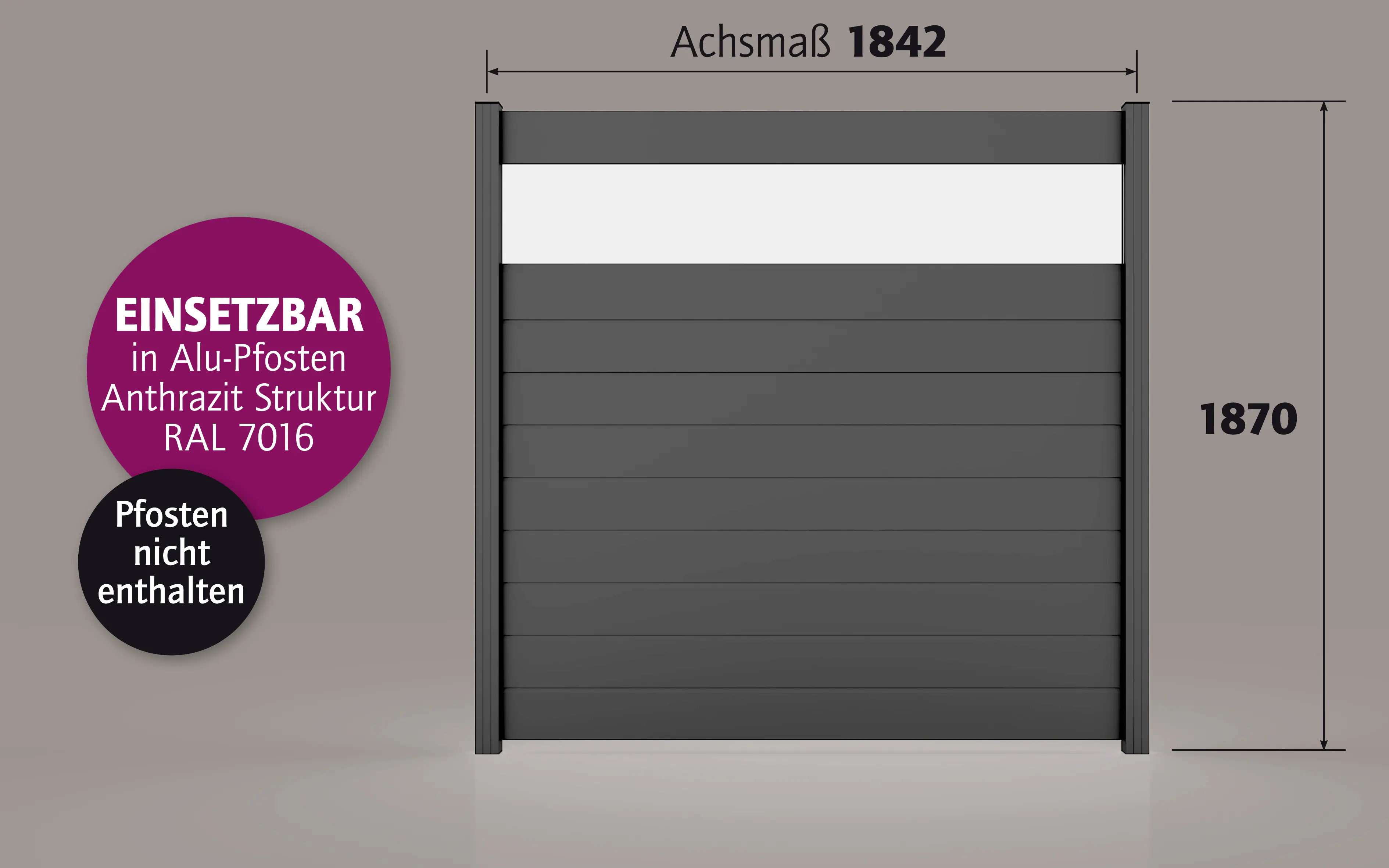 Ambiente Alu-Zaun Paneel 150 + ESG 8 mm 180 cm x 180 cm 22 mm stark