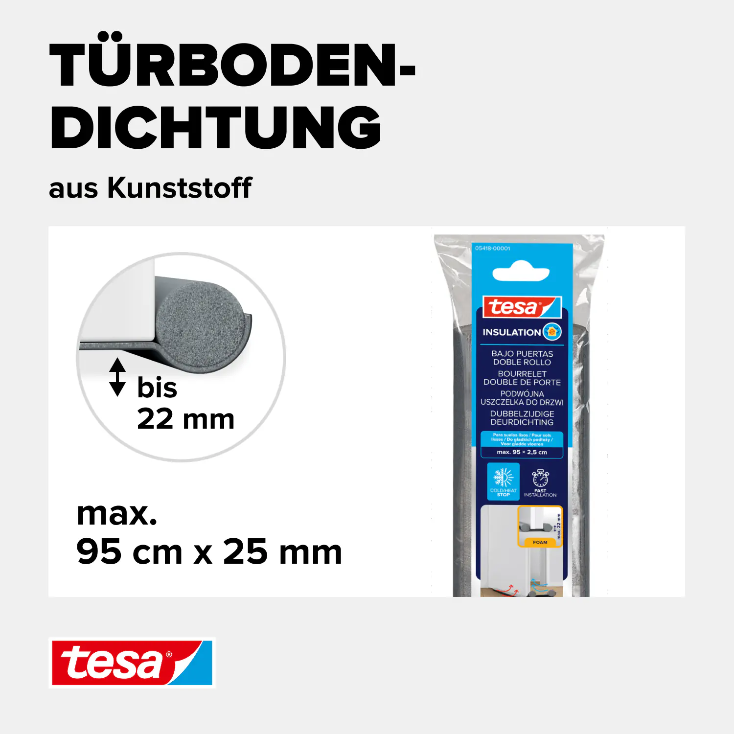 tesa Insulation Türbodendoppeldichtung grau, 95 cm x 25 mm
