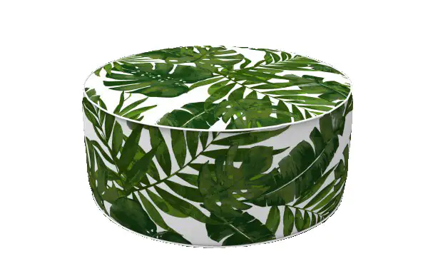 Primaster Sitzpouf aufblasbar weiß grün Ø 53 x 23 cm mit tropischen Blättern