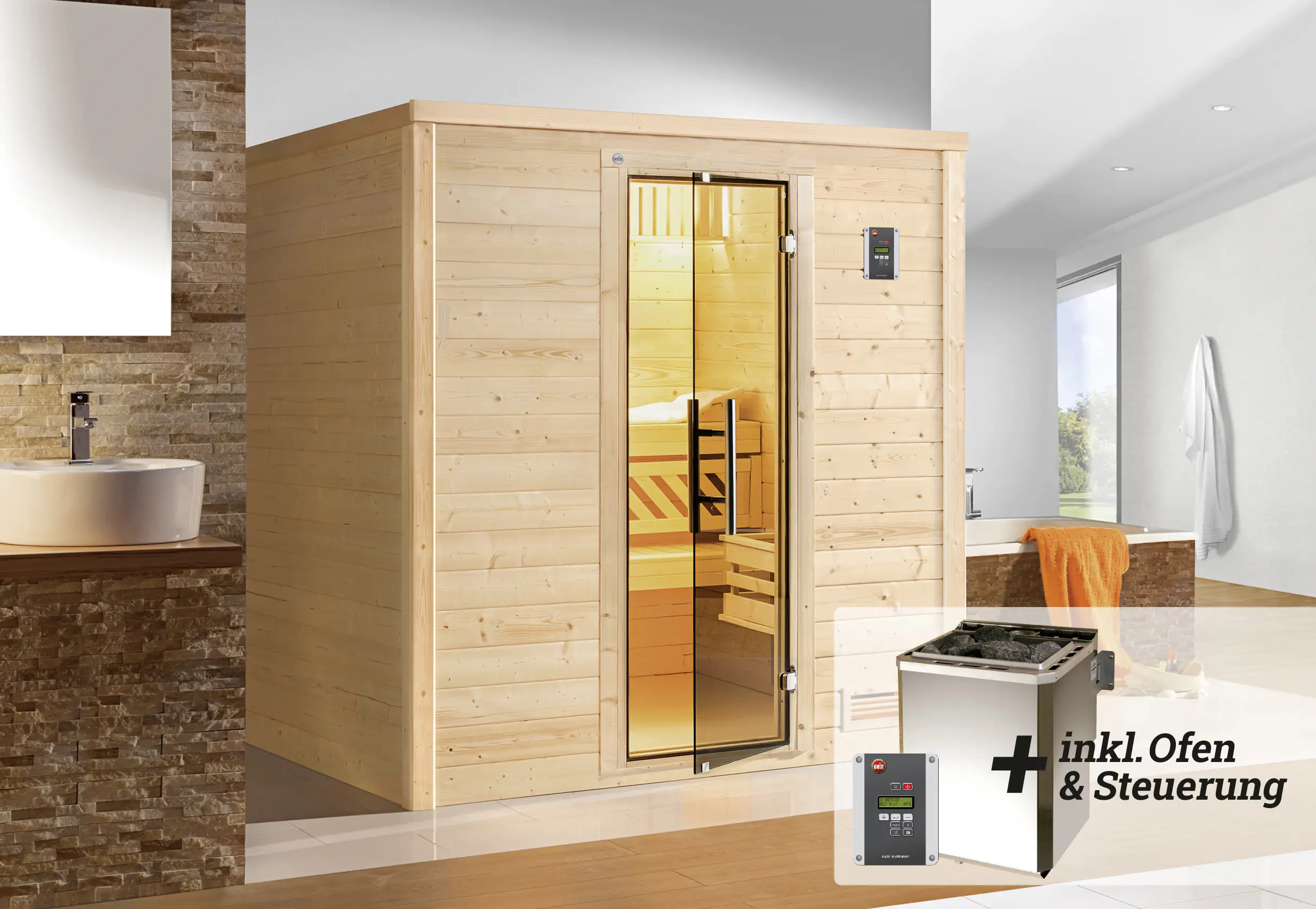 Weka Premium Massivholz-Sauna Bergen Gr. 1 Sparset 7,5 kw BioS