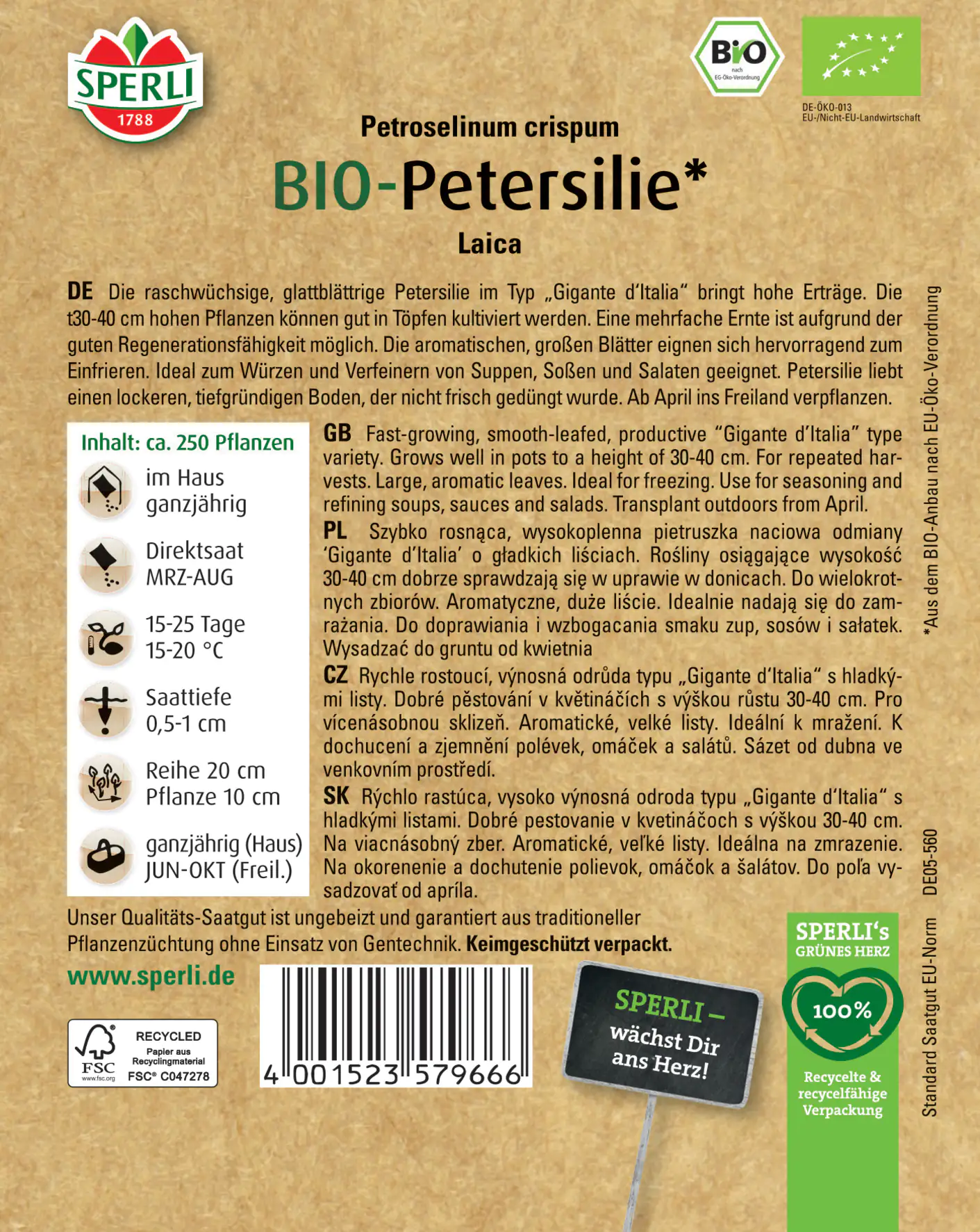 Sperli BIO Petersilie Laica