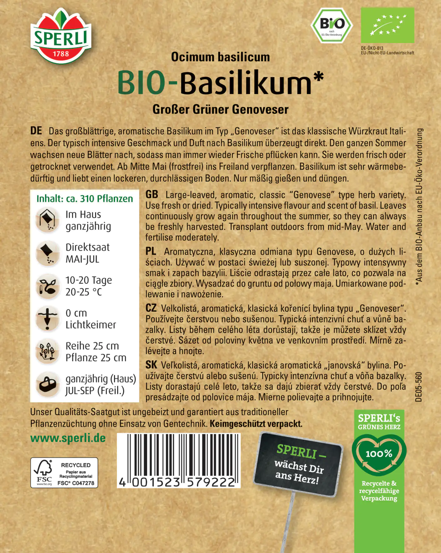 Sperli BIO Basilikum