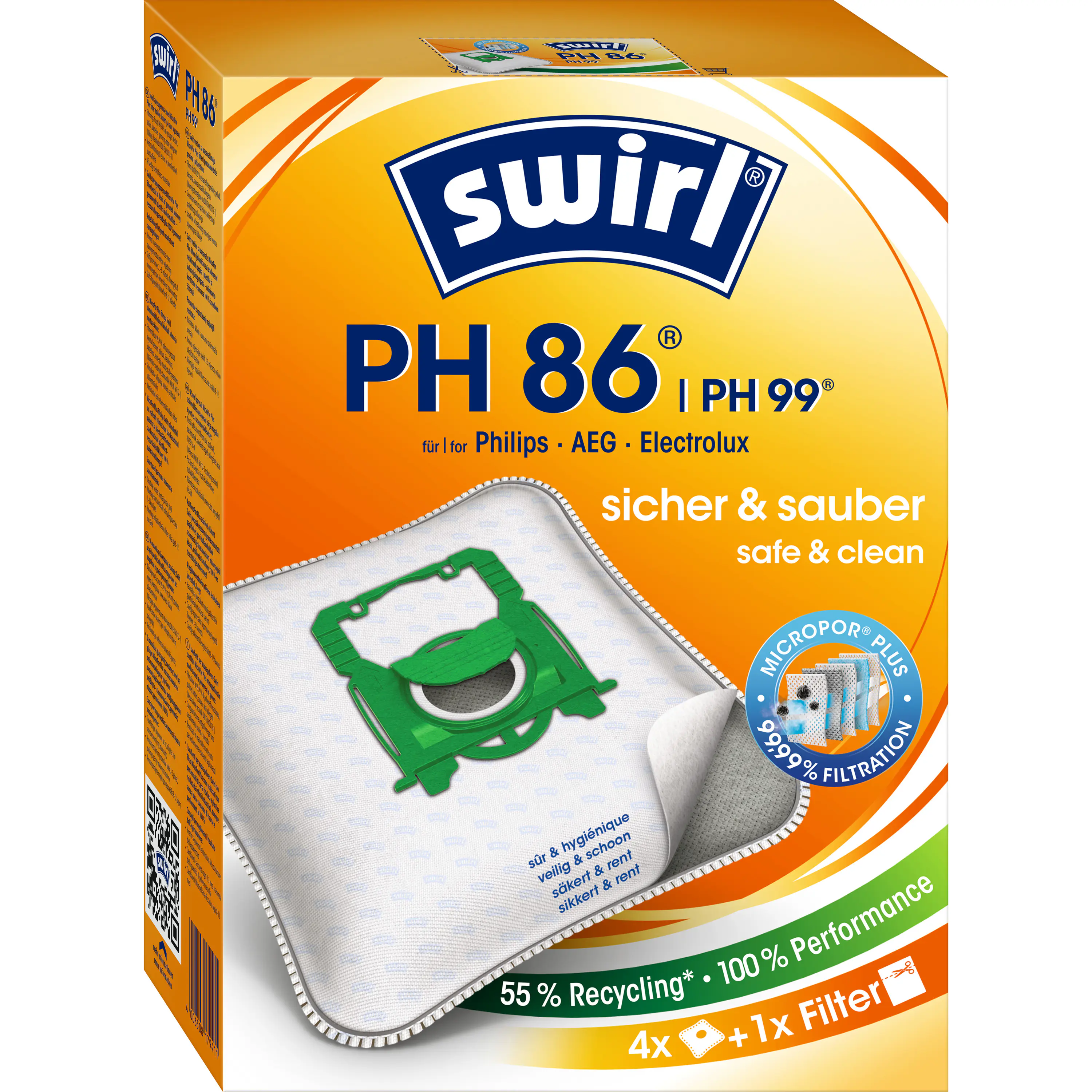 Swirl PH 86 / PH 99 EcoPor Staubsaugerbeutel 4 Staubbeutel + 1 Filter