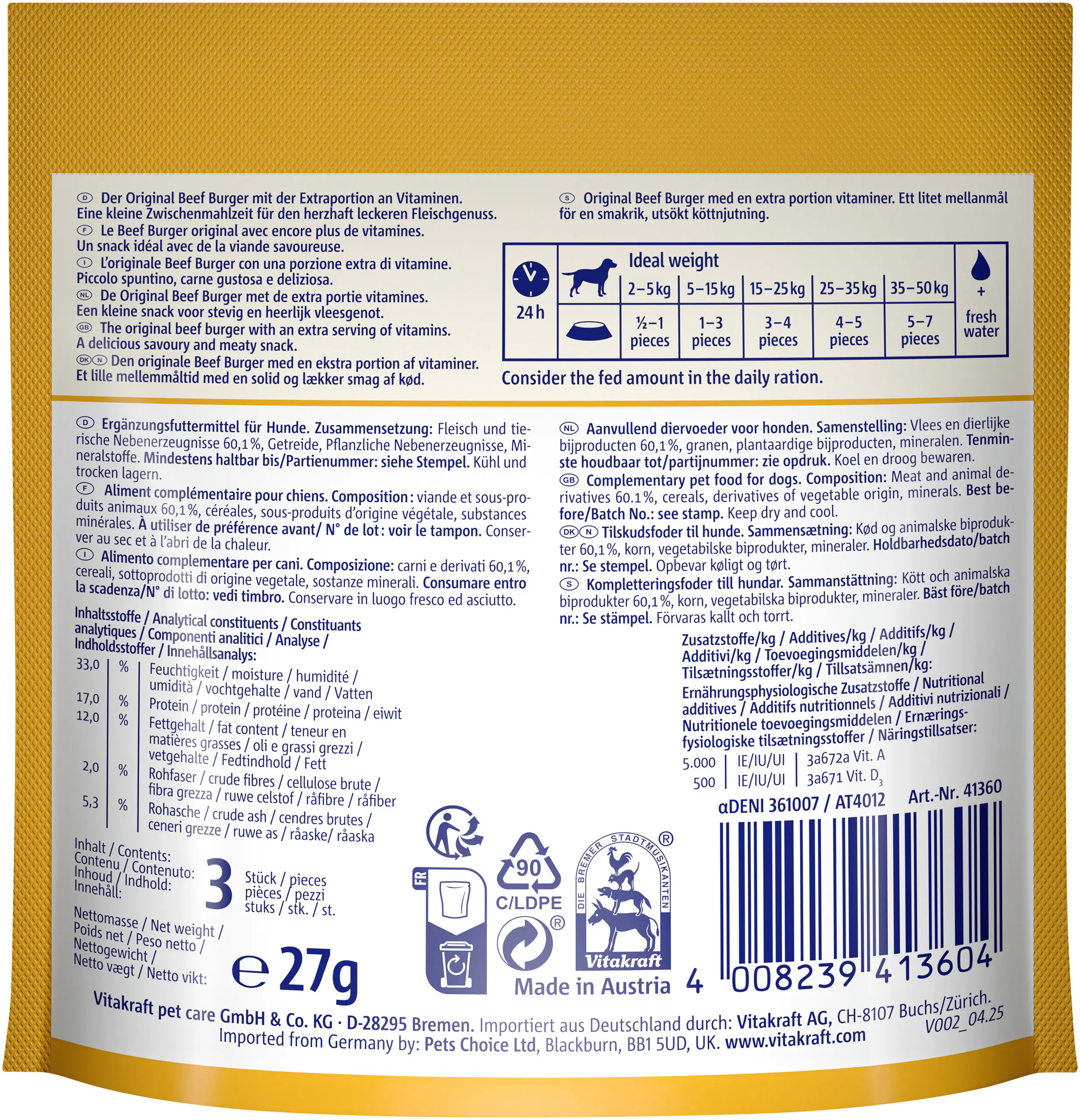 Vitakraft Hundeleckerli Beef Burger 27 g Rind