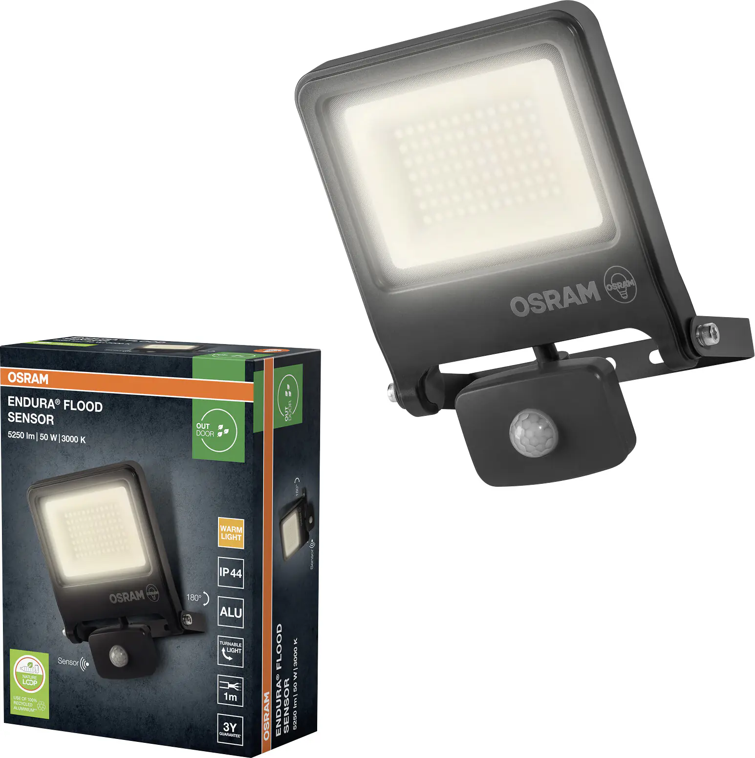 Osram Außenleuchte Endura Flood Bewegungsmelder 50W PCR dunkelgrau warmweiß