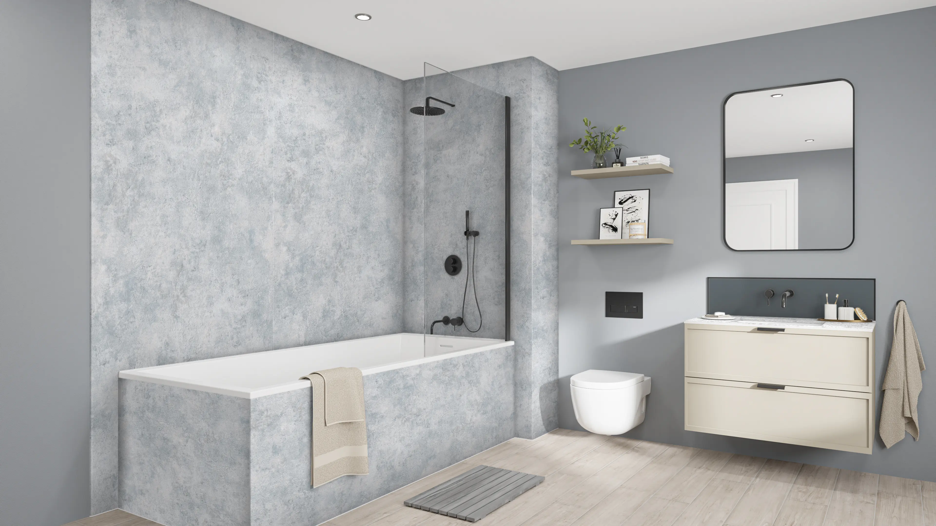 Wetwall Elite Wandpaneel  Caliza 120 x 242 cm mit abgerundeter Abschlusskante