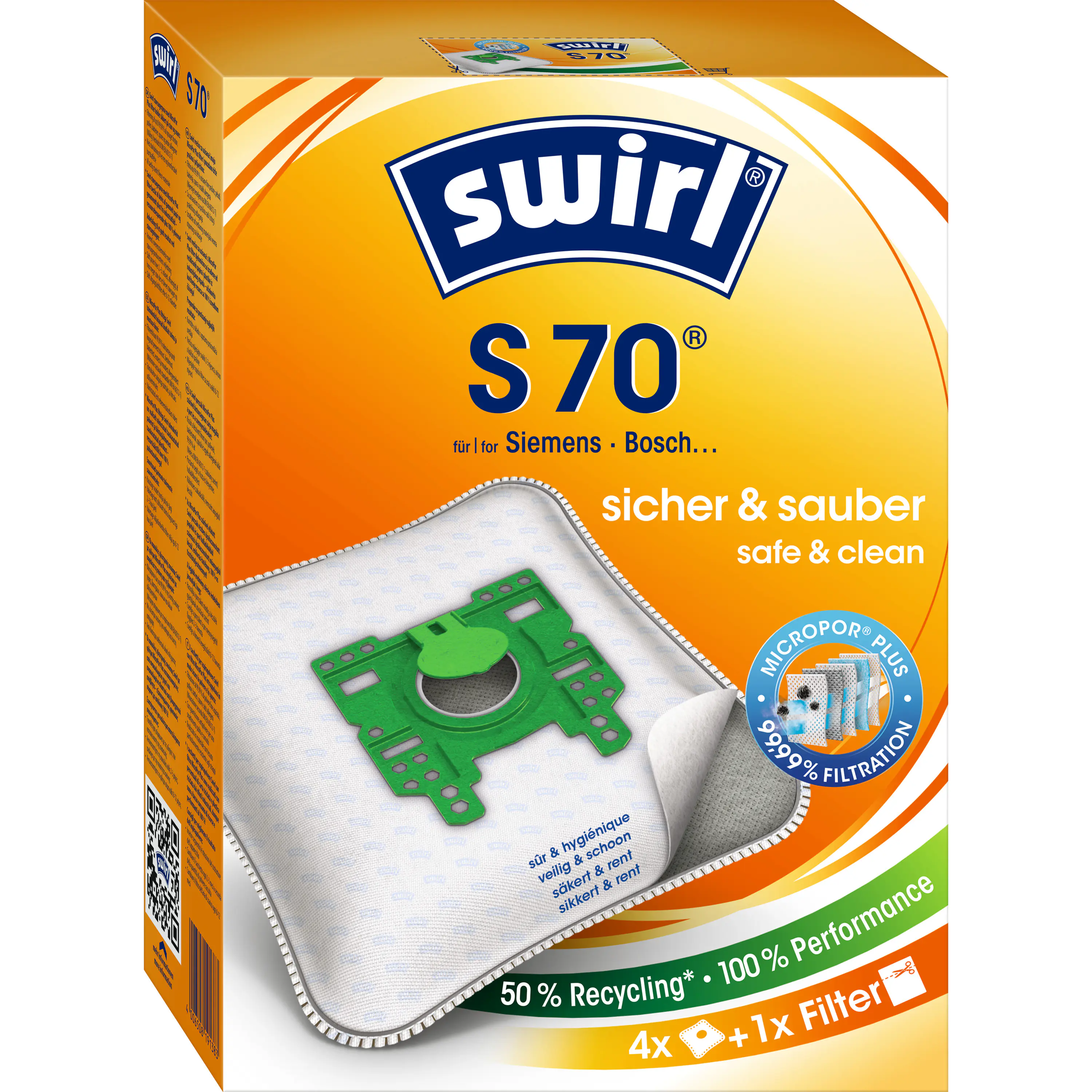 Swirl S 70 EcoPor Staubsaugerbeutel 4 Staubbeutel + 1 Filter