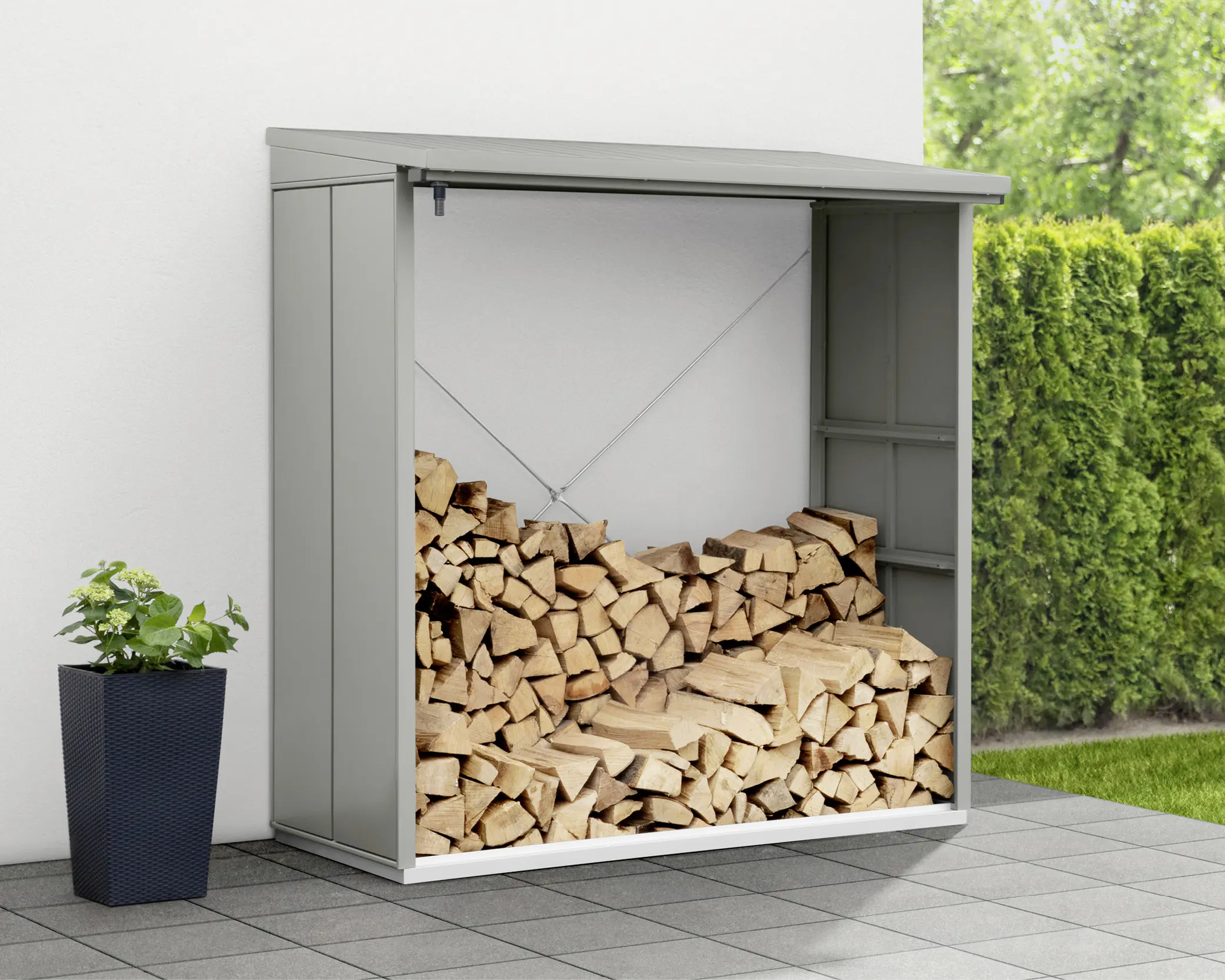 Ecostar Kaminholzregal Elegant-V Typ 2, graualuminium, mit Verstrebung