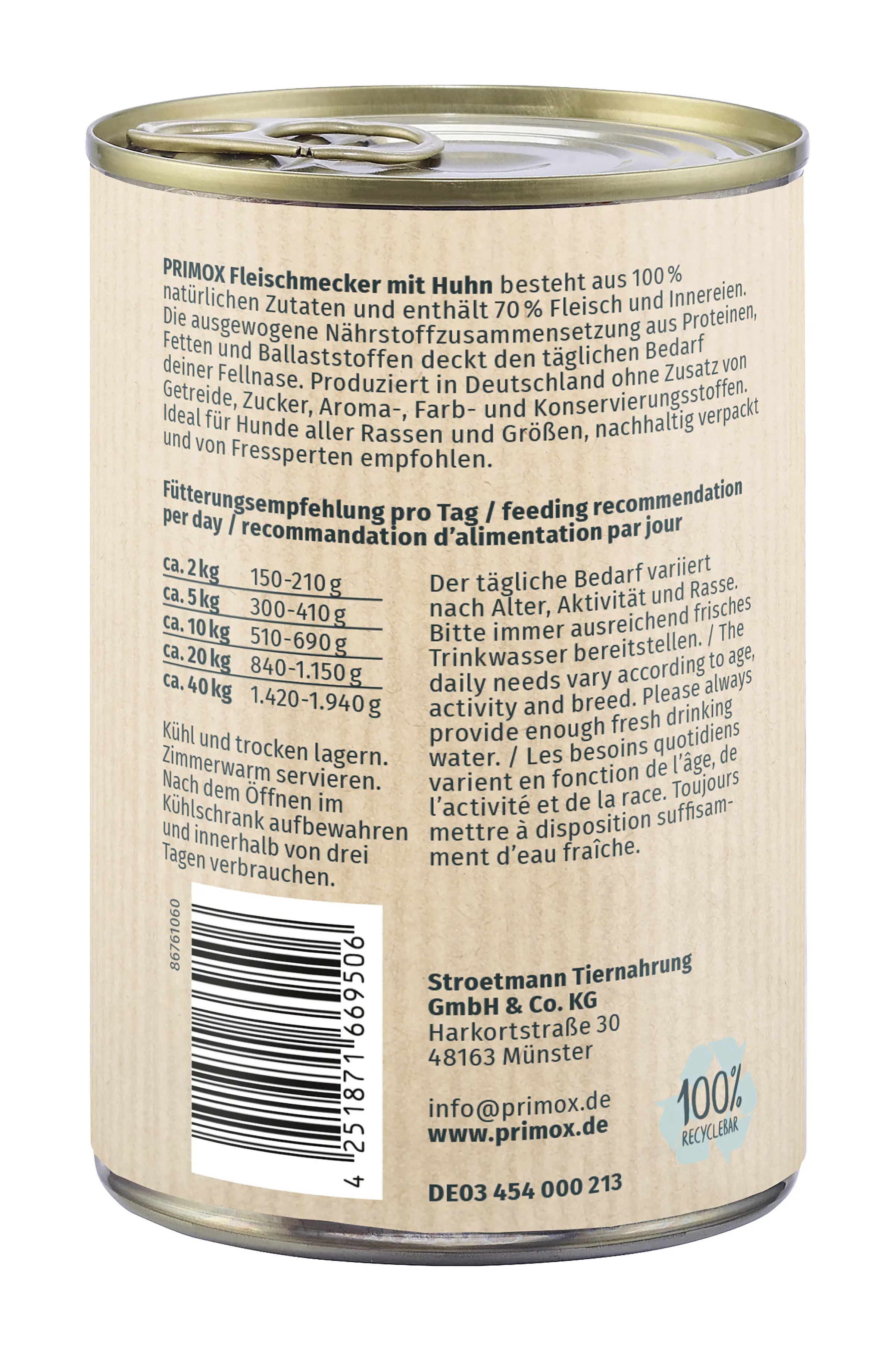 Primox Hundenassfutter Adult getreidefrei 400 g Huhn