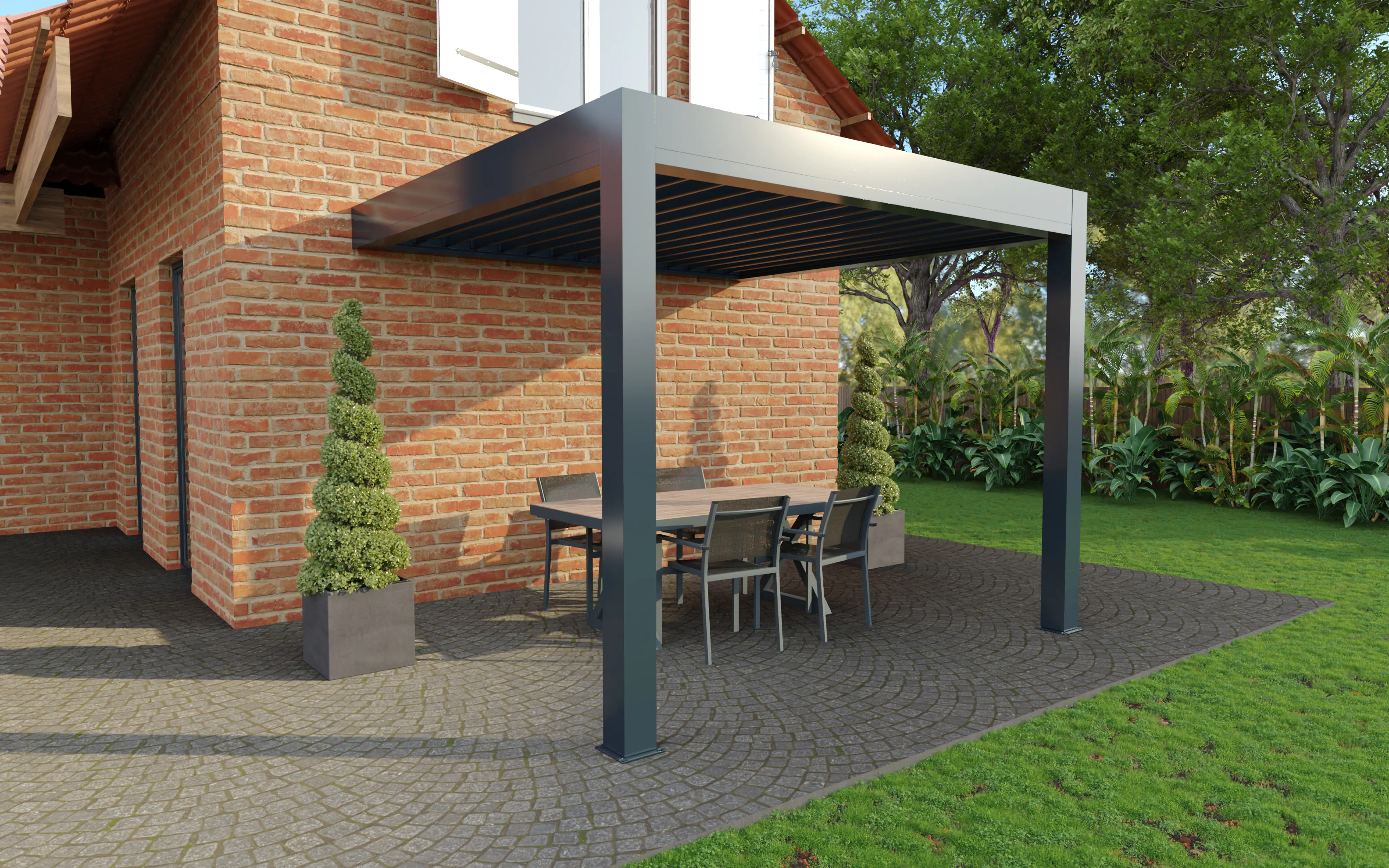 Lamellen Terrassenüberdachung 400 x 341 x 266 cm grau