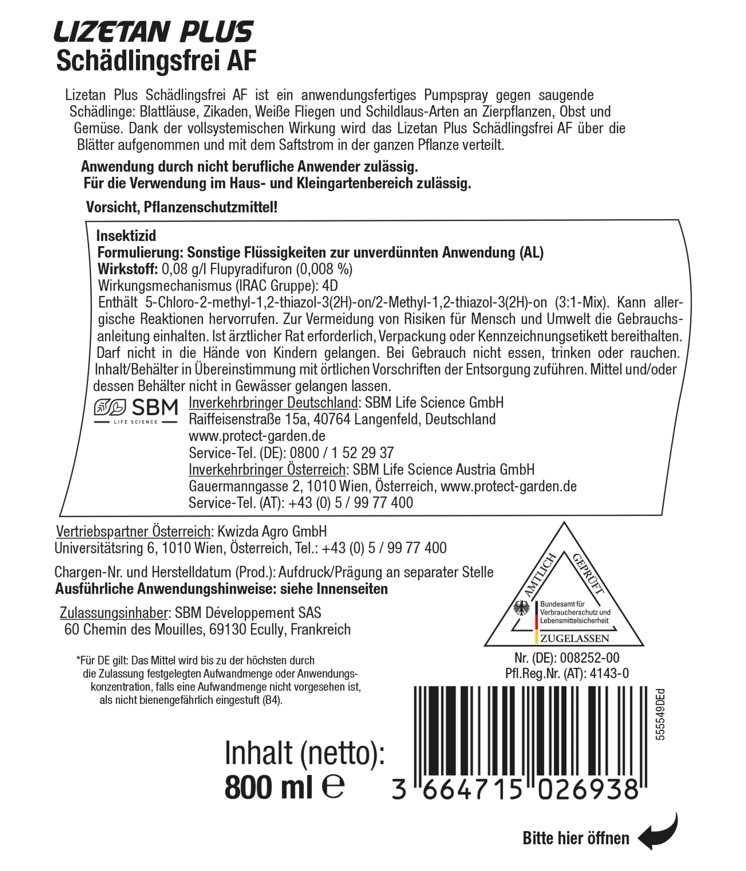 Protect Garden Lizetan Plus Schädlingsfrei AF 800 ml