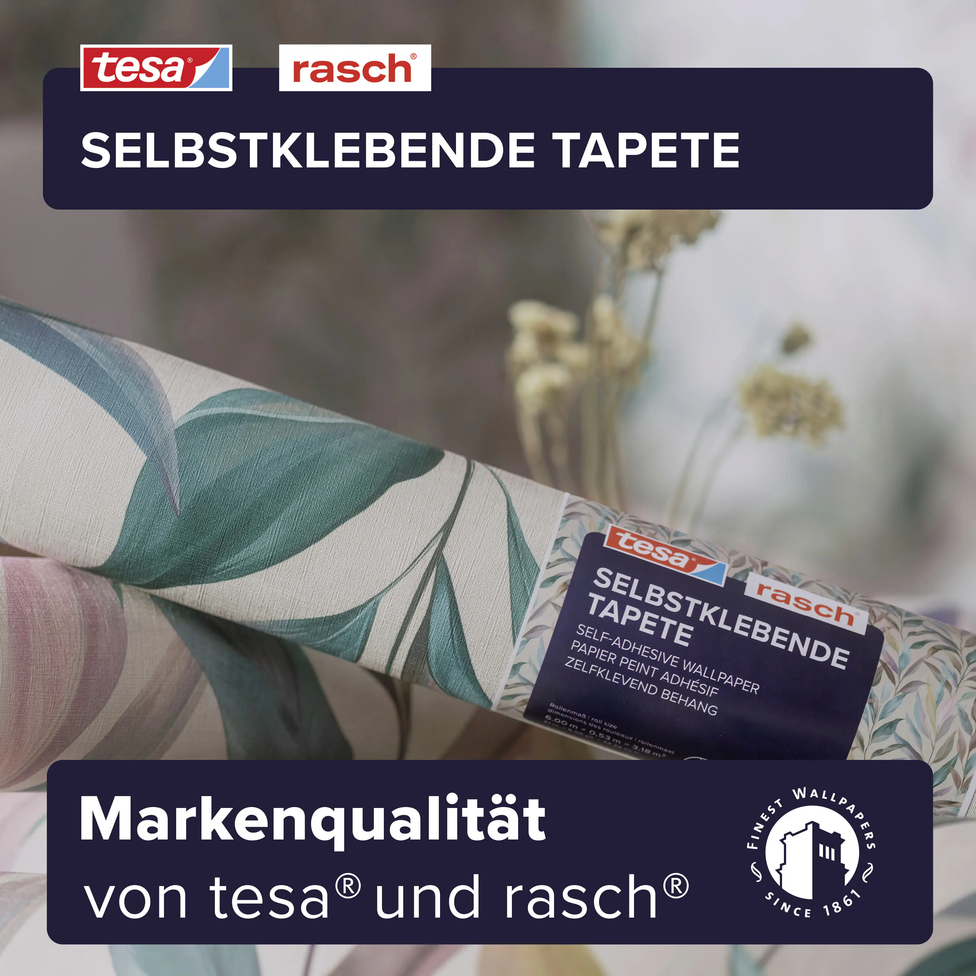 Tesa x Rasch selbstklebende Vliestapete Fiesta Blätter bunt 6 x 0,53 m