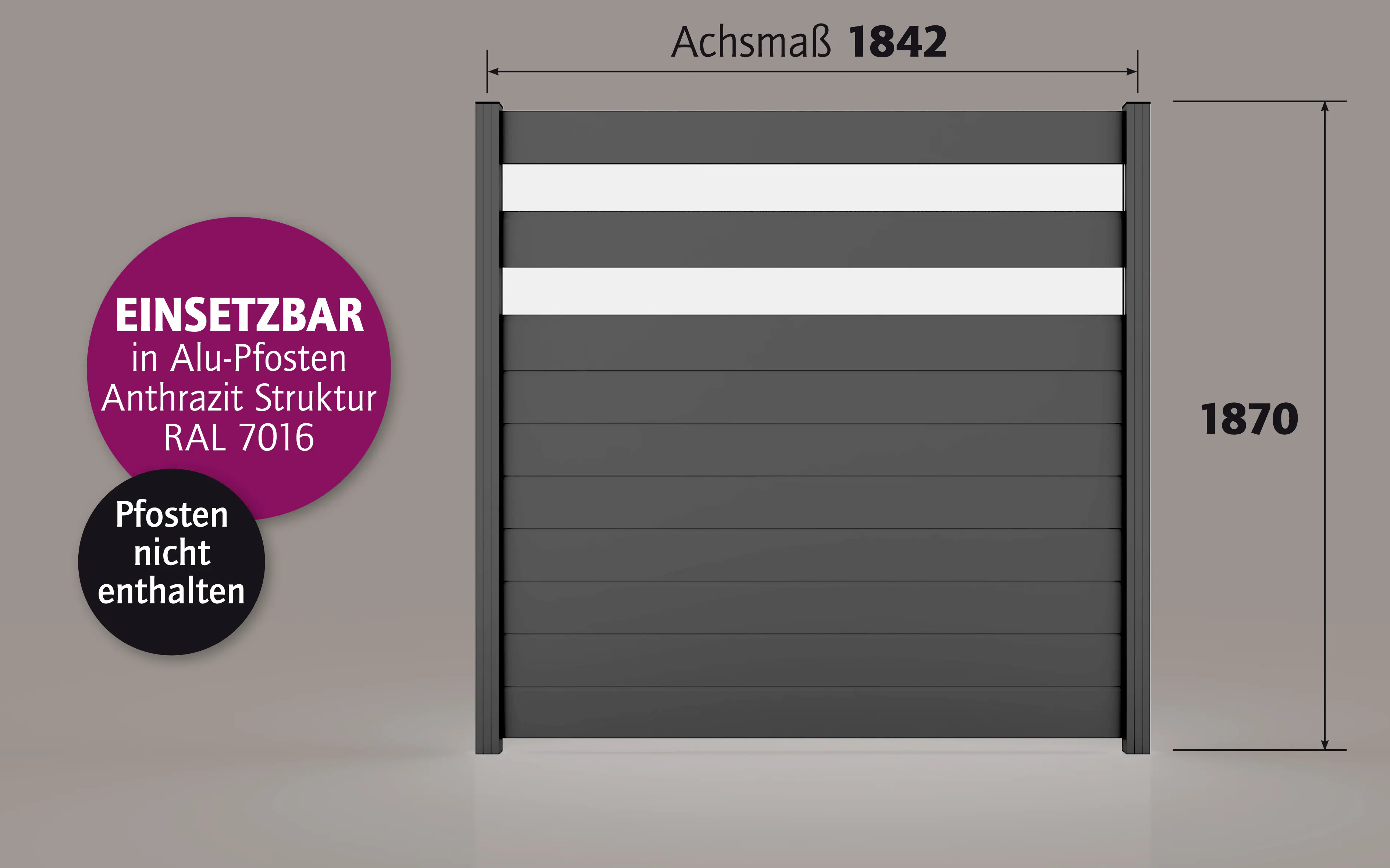 Ambiente Alu-Zaun Paneel 150 + ESG 8 mm 180 cm x 180 cm 22 mm stark