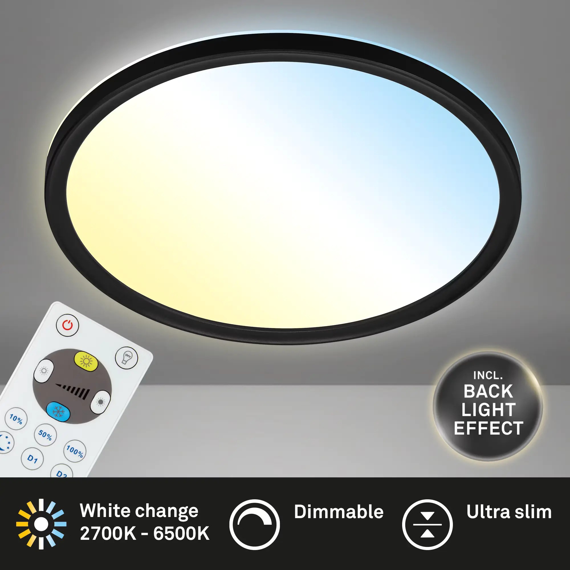 Briloner LED Panel Slim Ø 29,3 cm, schwarz, utraflach CCT