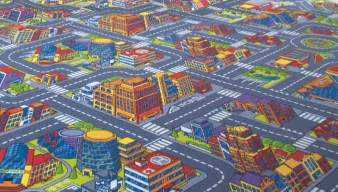 Andiamo Kinderteppich Straßenteppich Meterware City grau/bunt 2 m breit