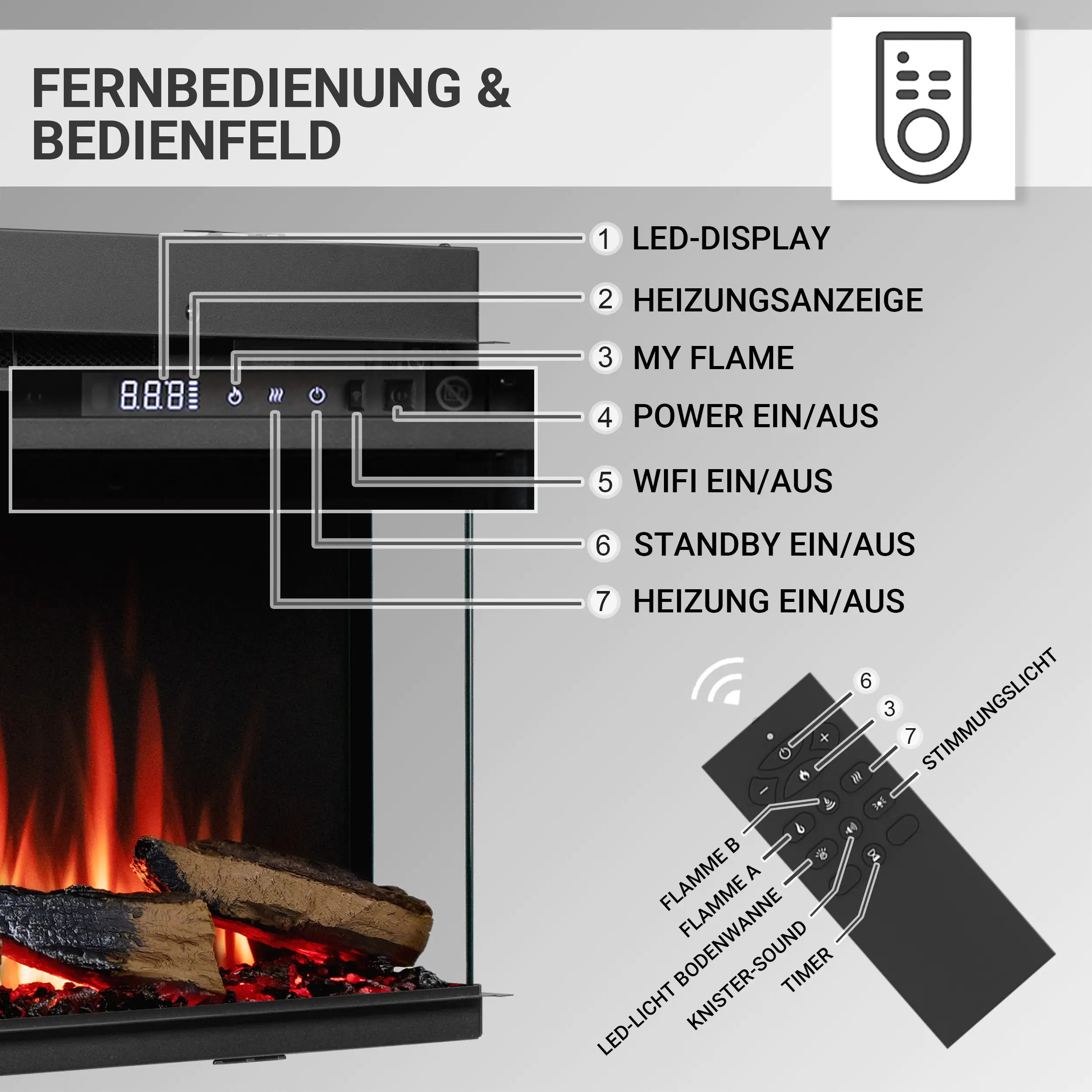 Balderia Elektrokamin schwarz Athena 44 1000/1500 Watt 49,5 x 112,8 cm