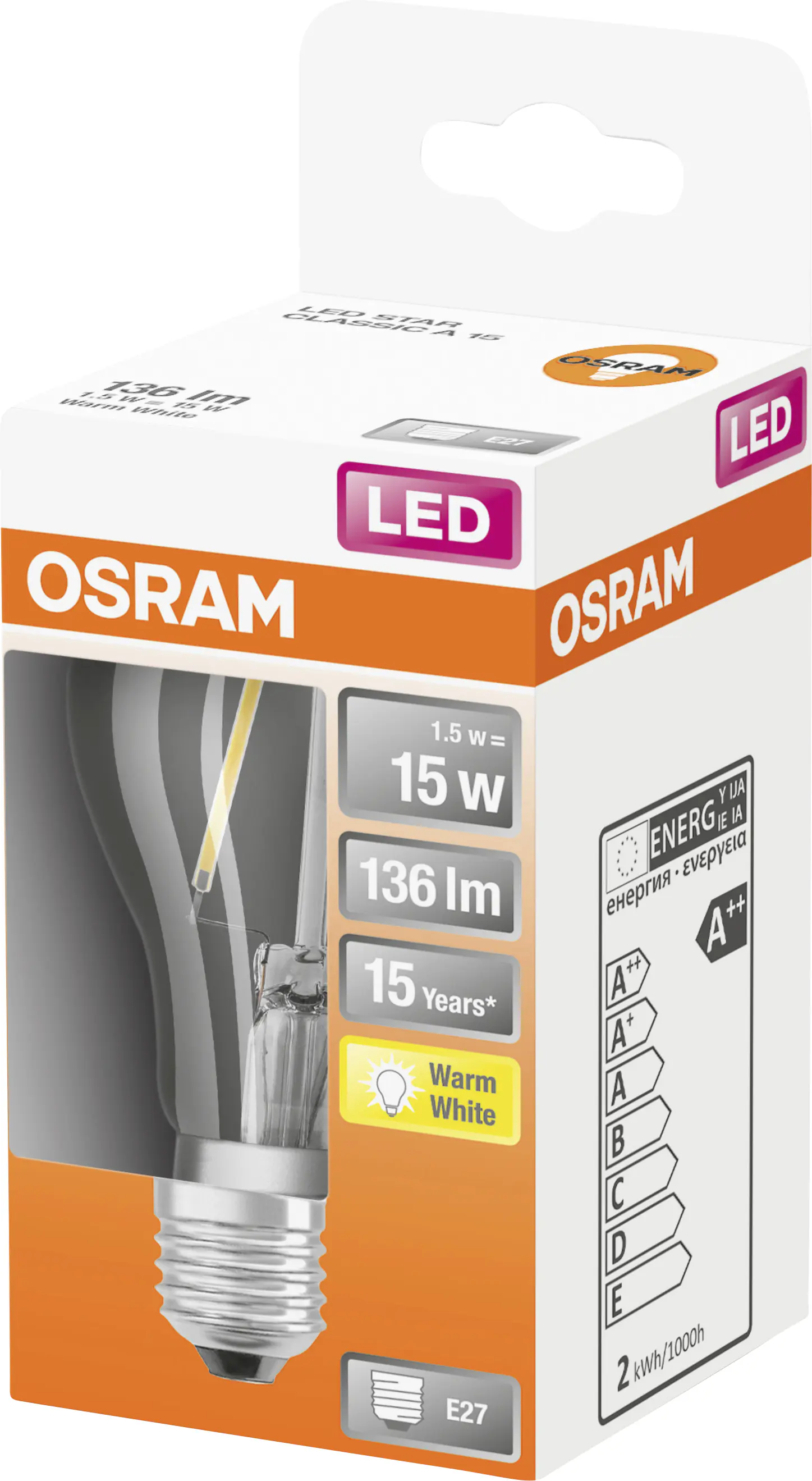 Osram LED Leuchtmitel Star Classic P15 E27 1,5W warmweiß, klar