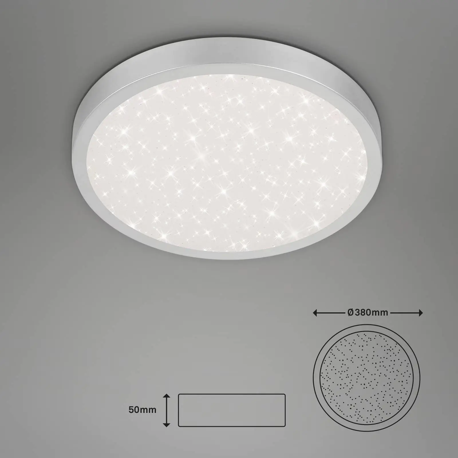Briloner LED Deckenleuchte Runa Ø 38 cm, Metallrahmen silber, Sternencover