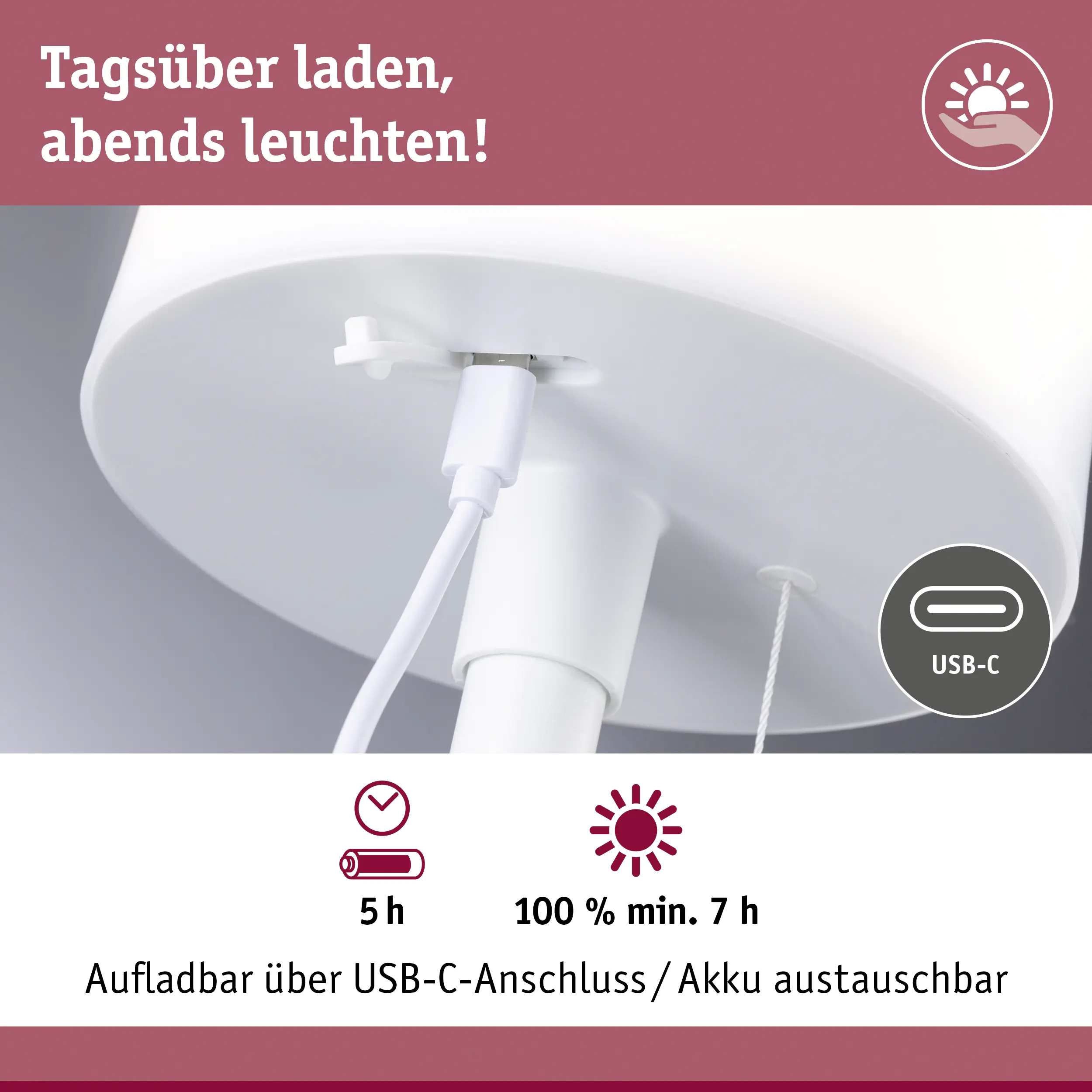 Paulmann Solar-Akku-Tischleuchte Bartja weiß 24 cm warmweiß