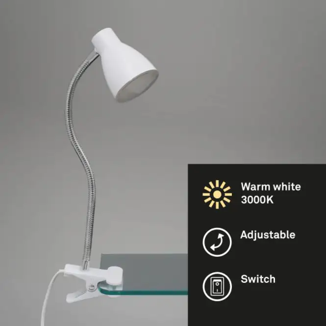Briloner LED Klemmleuchte Grip weiß 28,5 x 7 cm warmweiß