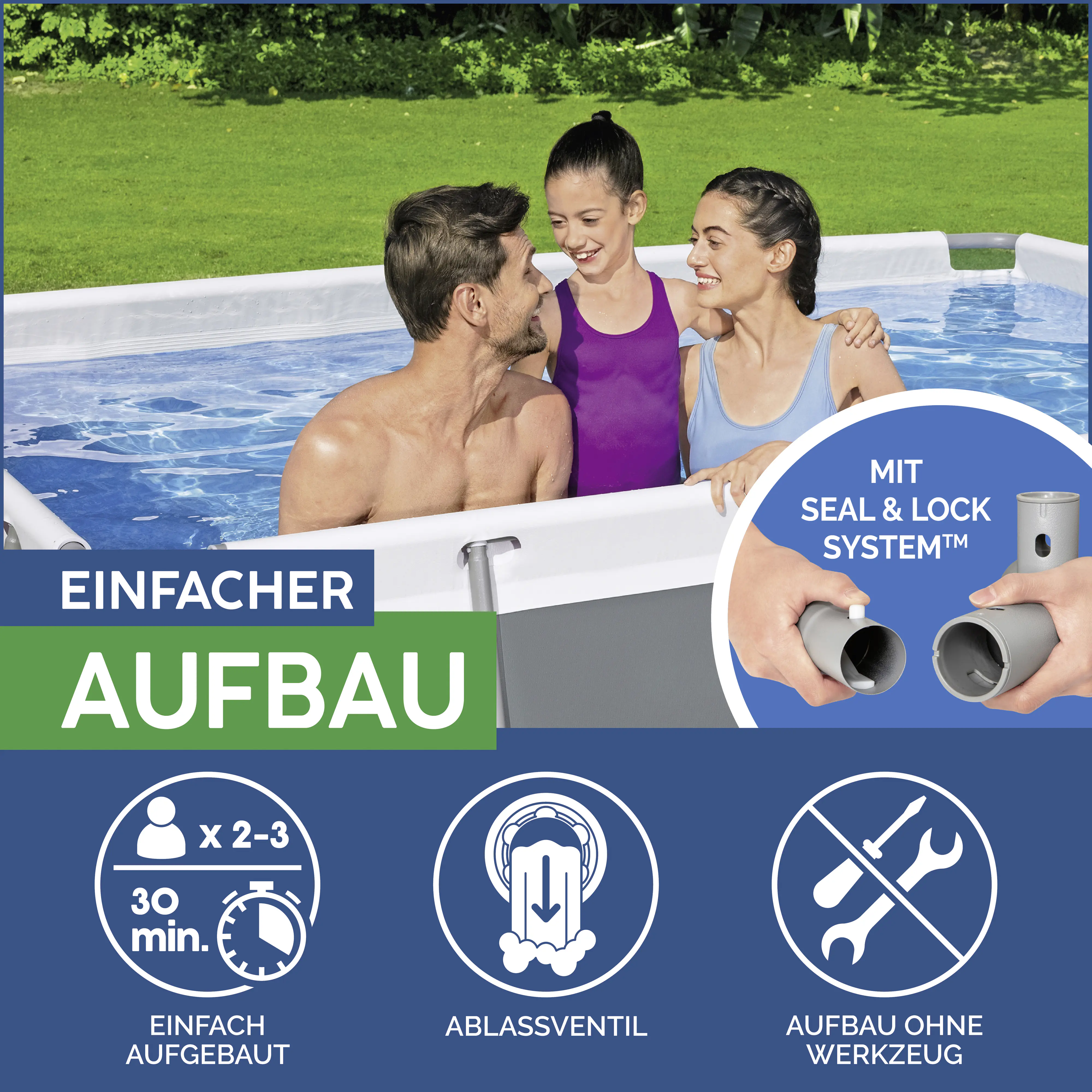 Bestway Power Steel Frame Pool Set mit Filterpumpe 404 x 201 x 100 cm, grau, eckig