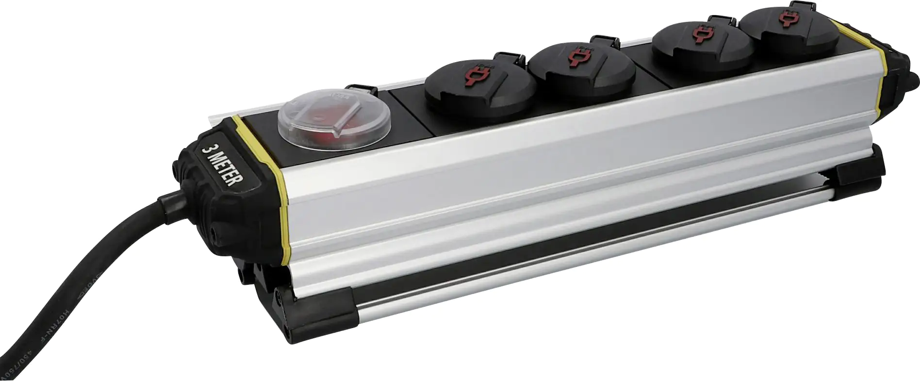 Stanley Steckdosenleiste 4-fach 3m mit Schalter, Aluminiumgehäuse, schwarz