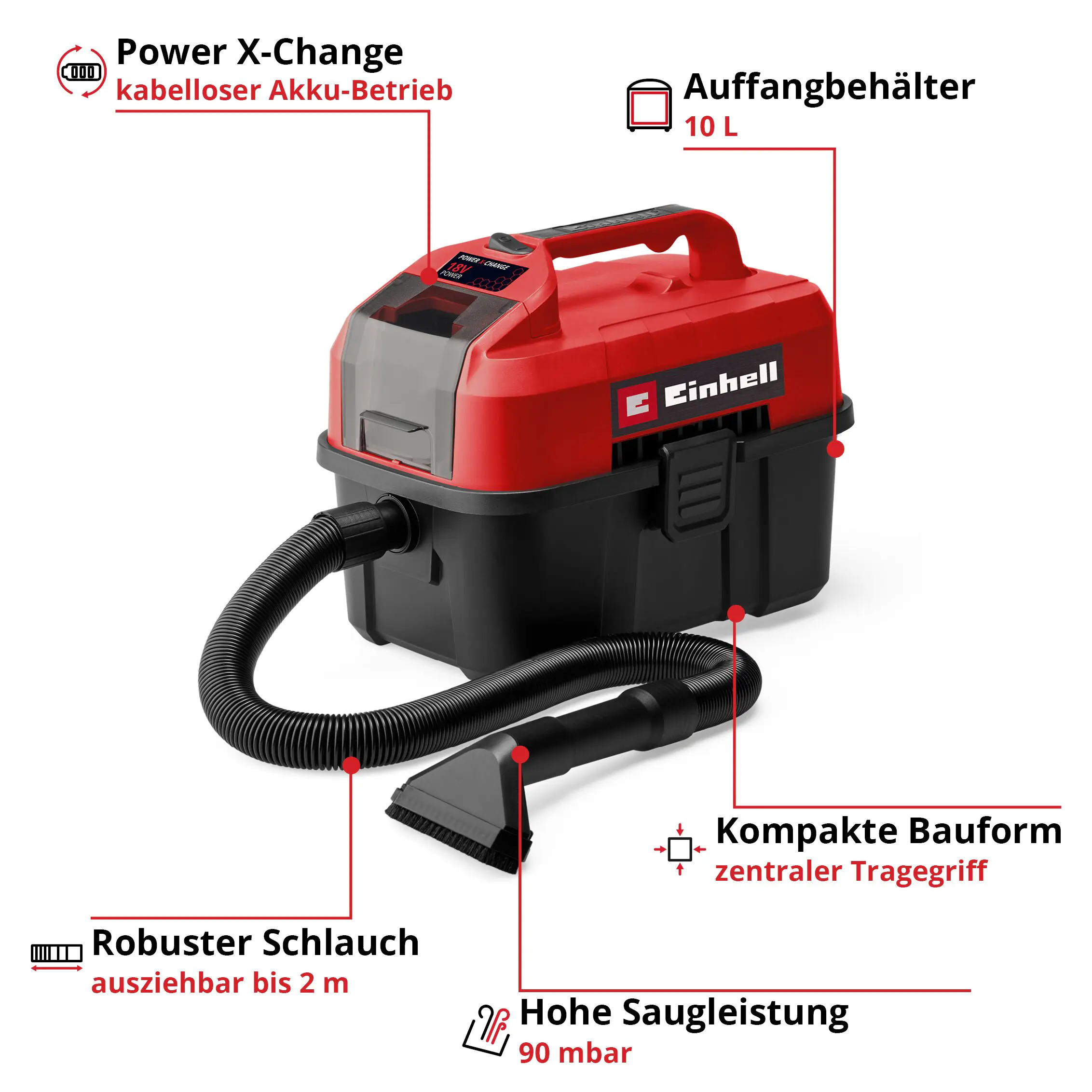 Einhell Akku-Nass-Trockensauger TE-VC 18/10 Li Solo 18 V