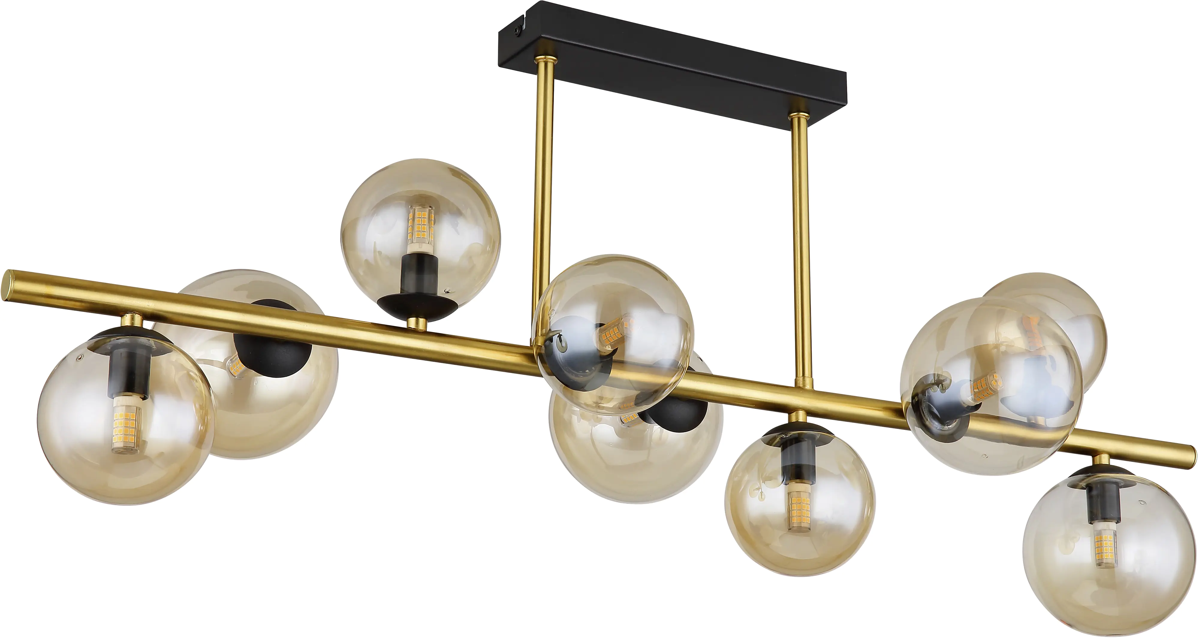 Globo 9er Deckenleuchte Riha messing schwarz amber 87 x 30 cm