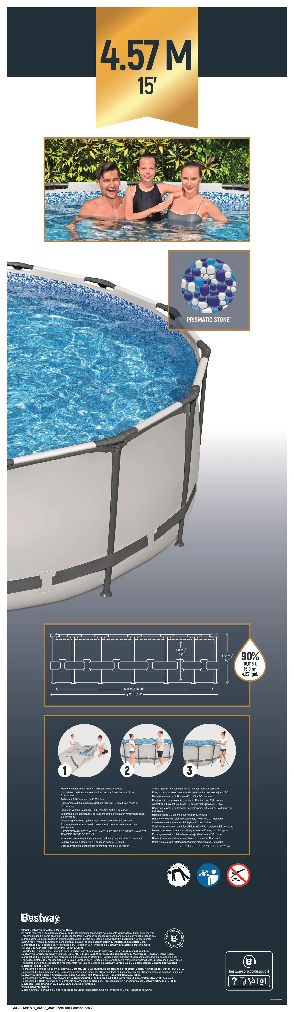 Bestway Steel Pro MAX Frame Pool Komplett-Set mit Filterpumpe Ø 457 x 122 cm, lichtgrau, rund