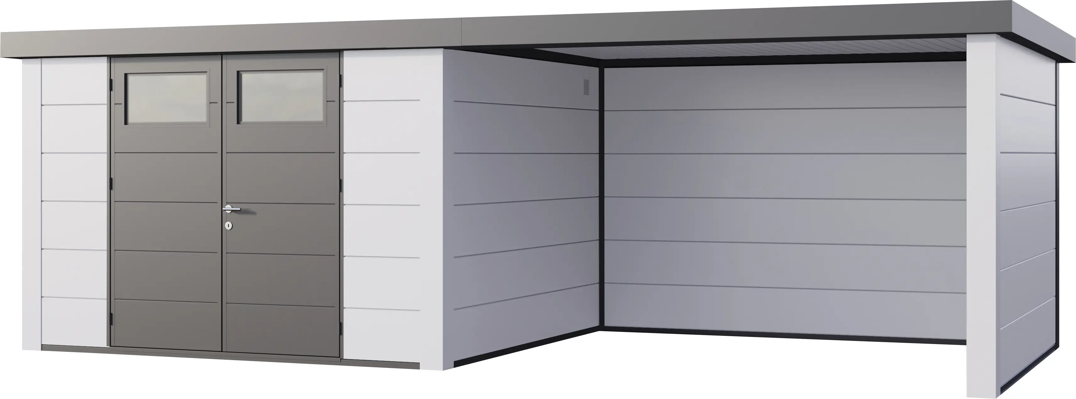 Telluria Gerätehaus Classico Lounge L 3330 rechts EW weiß 672 x 298 cm