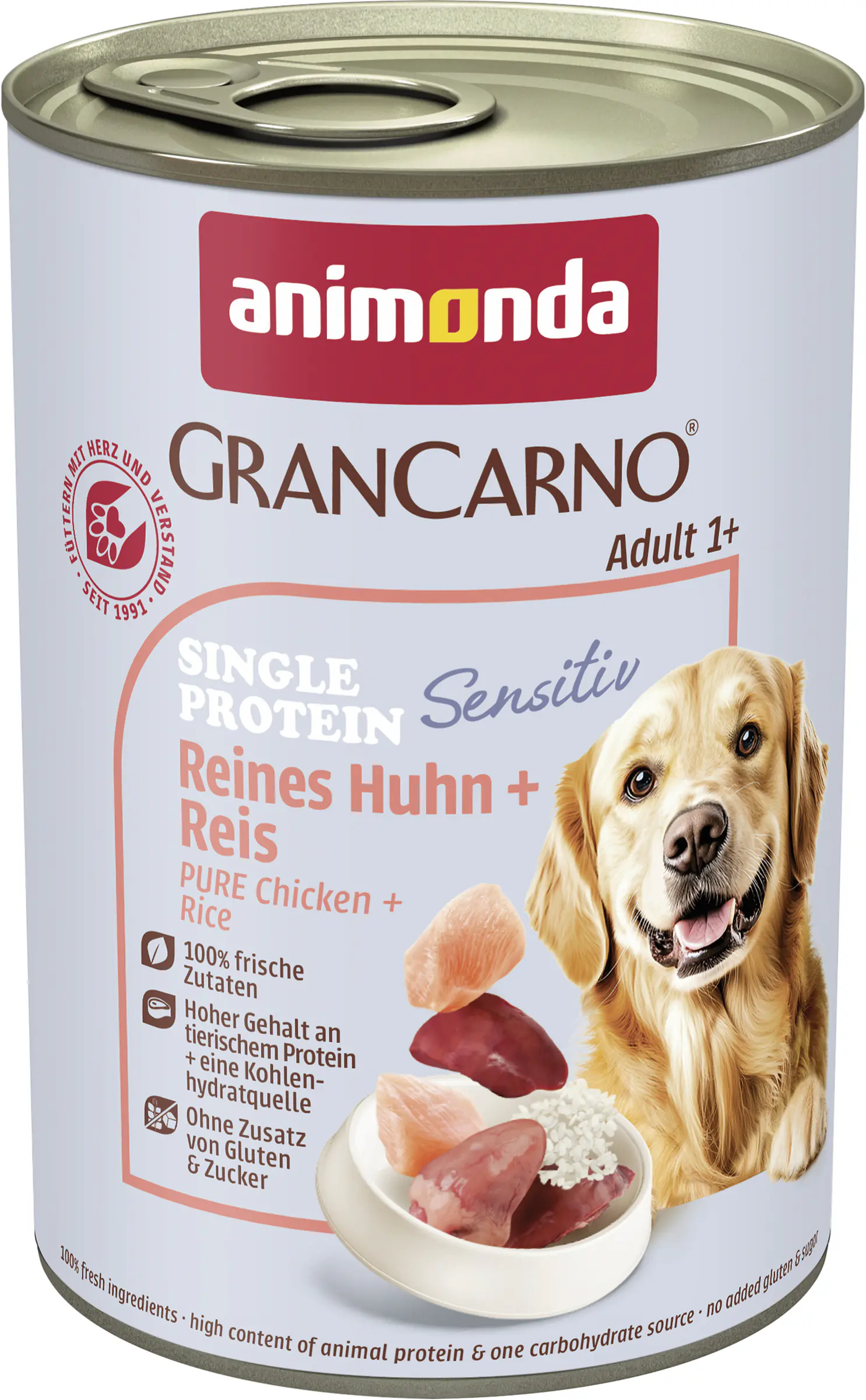 Animonda Grancarno Sensitive Hundenassfutter Adult Single Protein 400 g Huhn & Reis