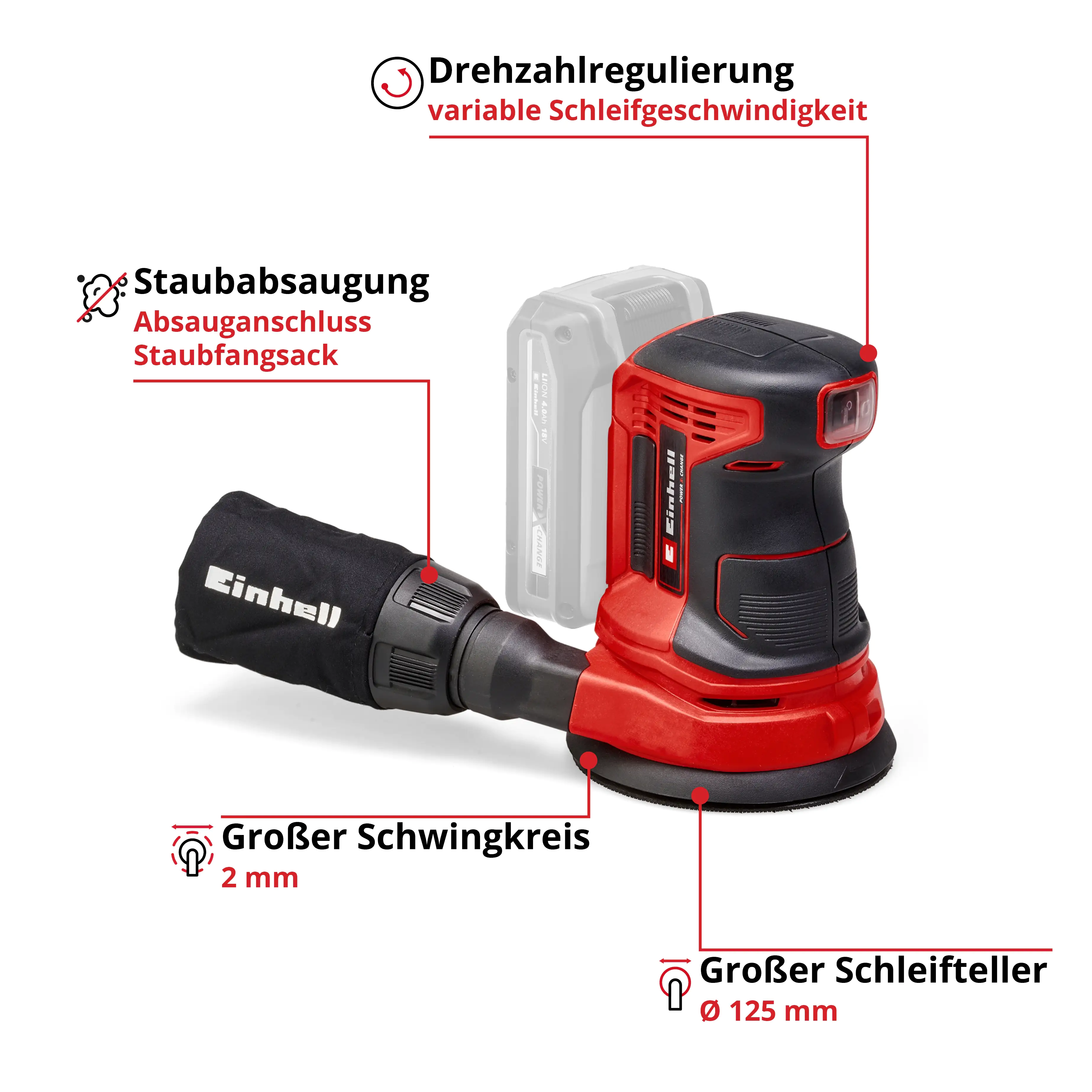 Einhell Akku-Exzenterschleifer TE-RS 18 Li Solo 18 V