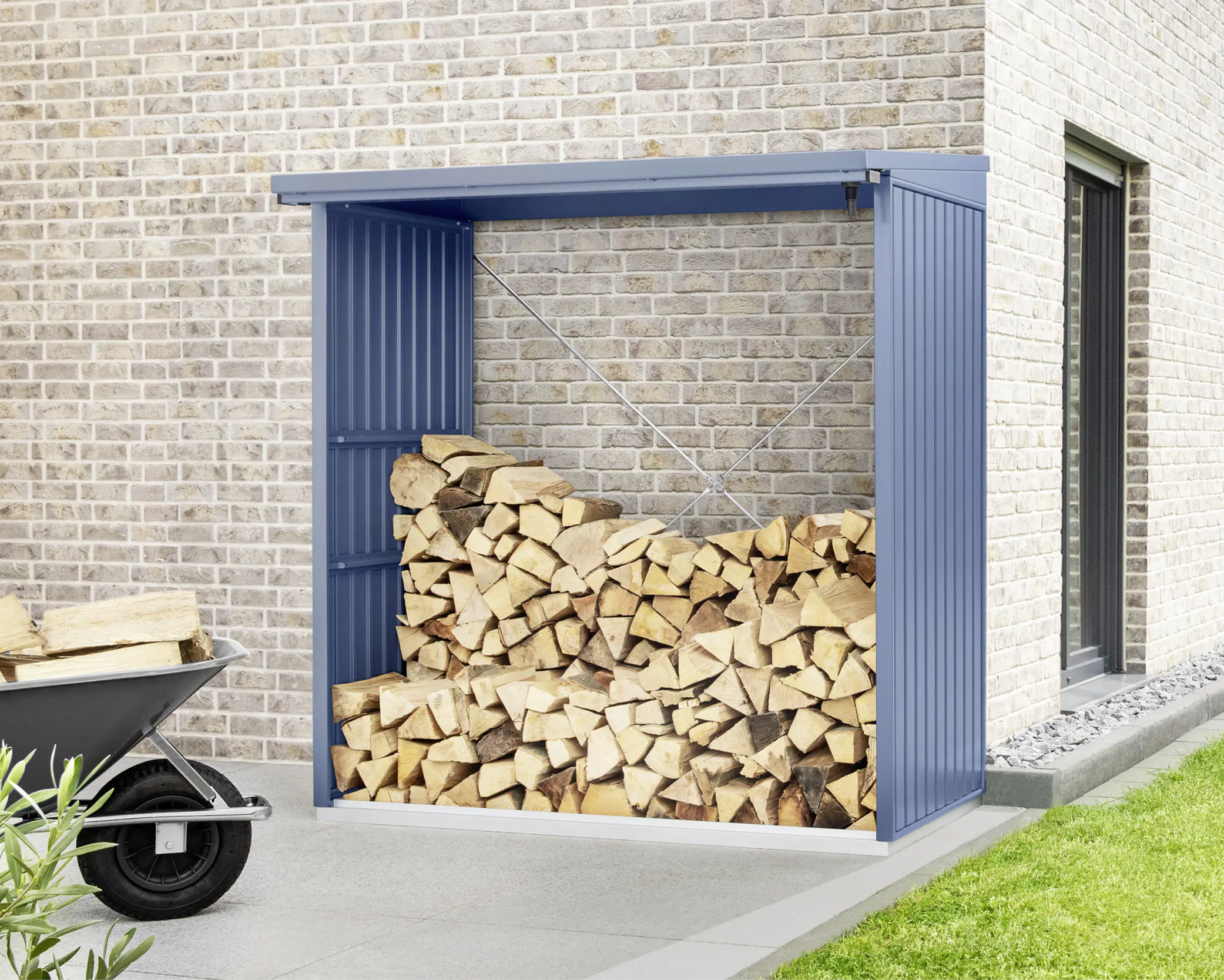 Ecostar Kaminholzregal Trend-V Typ 2, taubenblau, mit Verstrebung