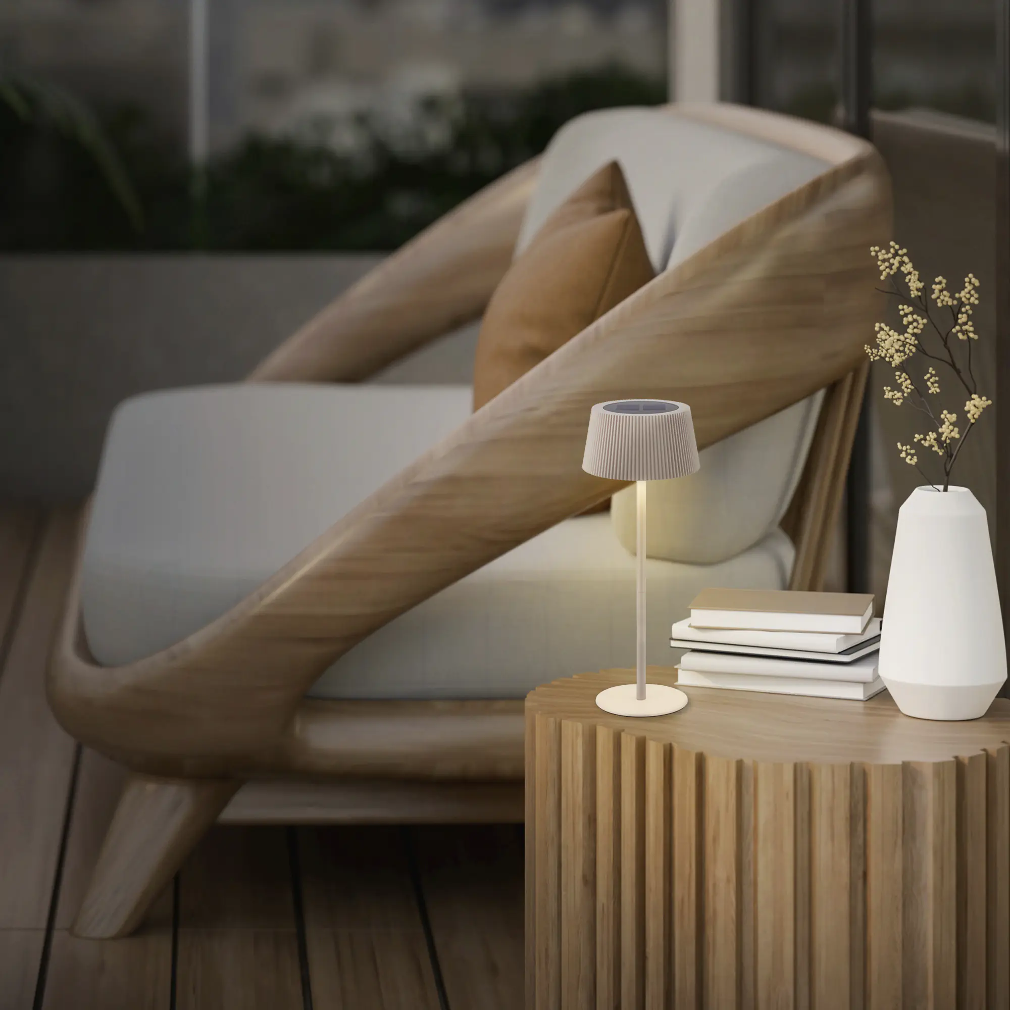Briloner LED Solar-Tischleuchte Alia Ø 12 x 34 cm warmweiß-kaltweiß beige dimmbar