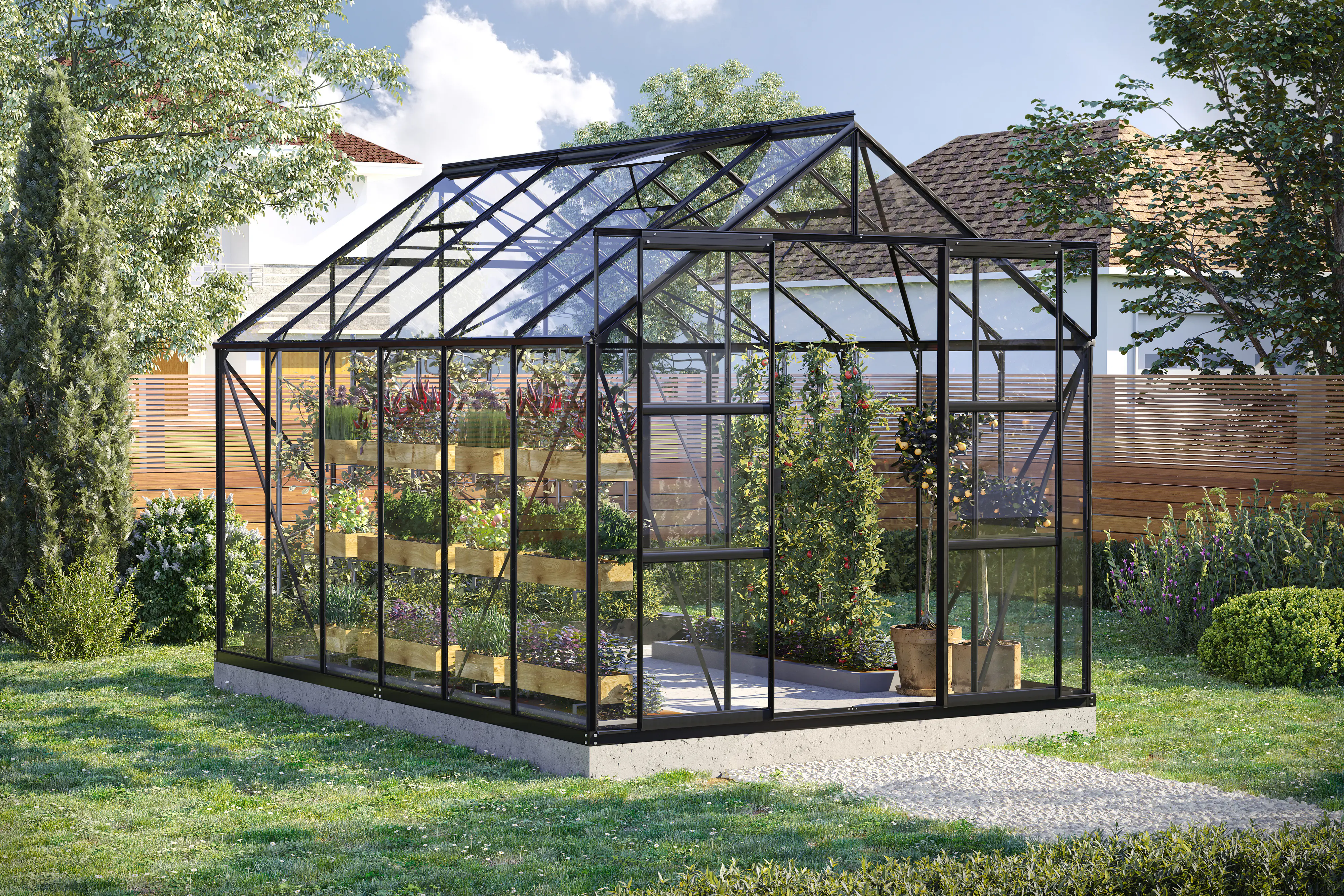 Vitavia Gewächshaus-Set Uranus 9900 ESG 3 mm schwarz 254 x 379 cm 