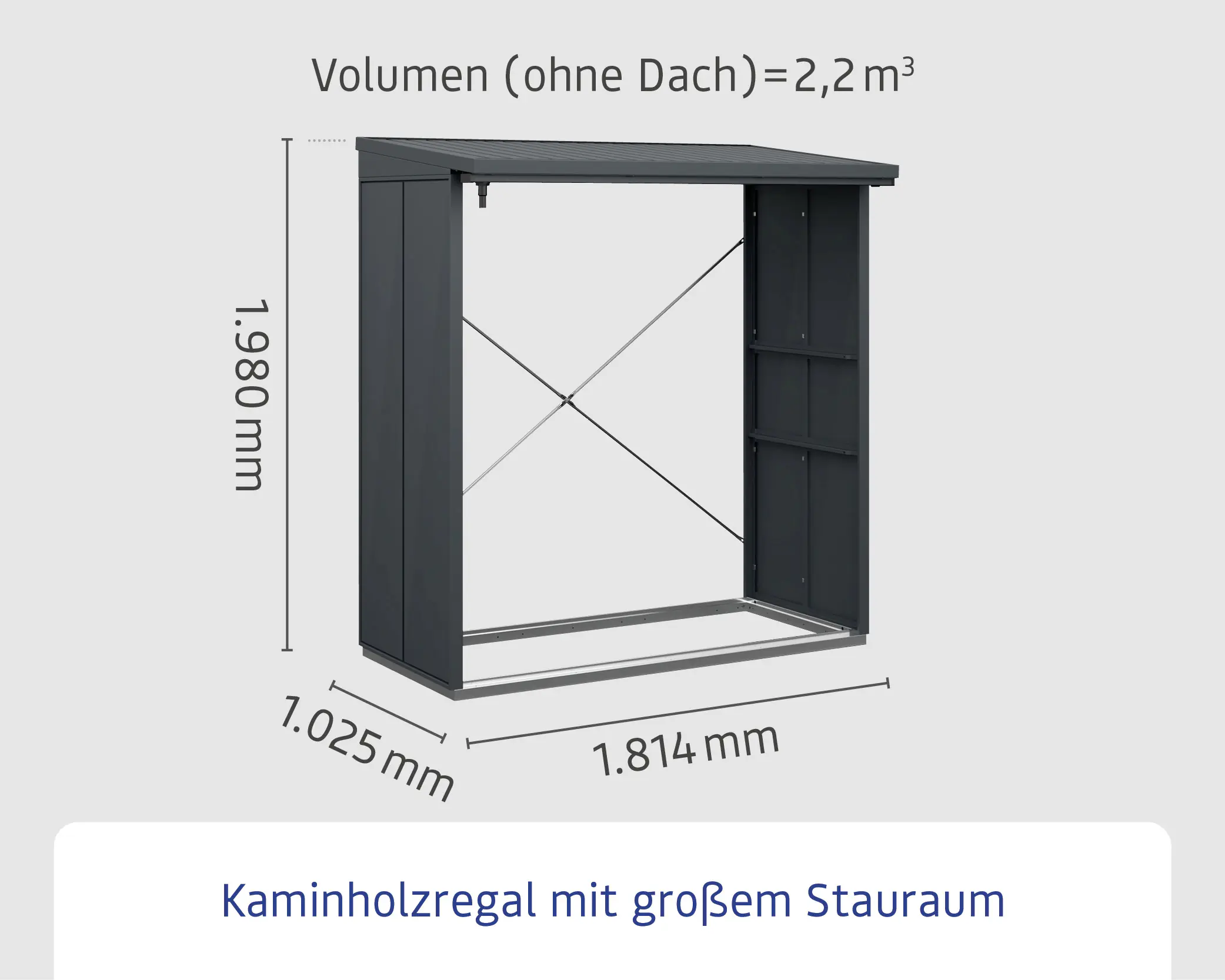 Ecostar Kaminholzregal Elegant-V Typ 2, anthrazitgrau, mit Verstrebung