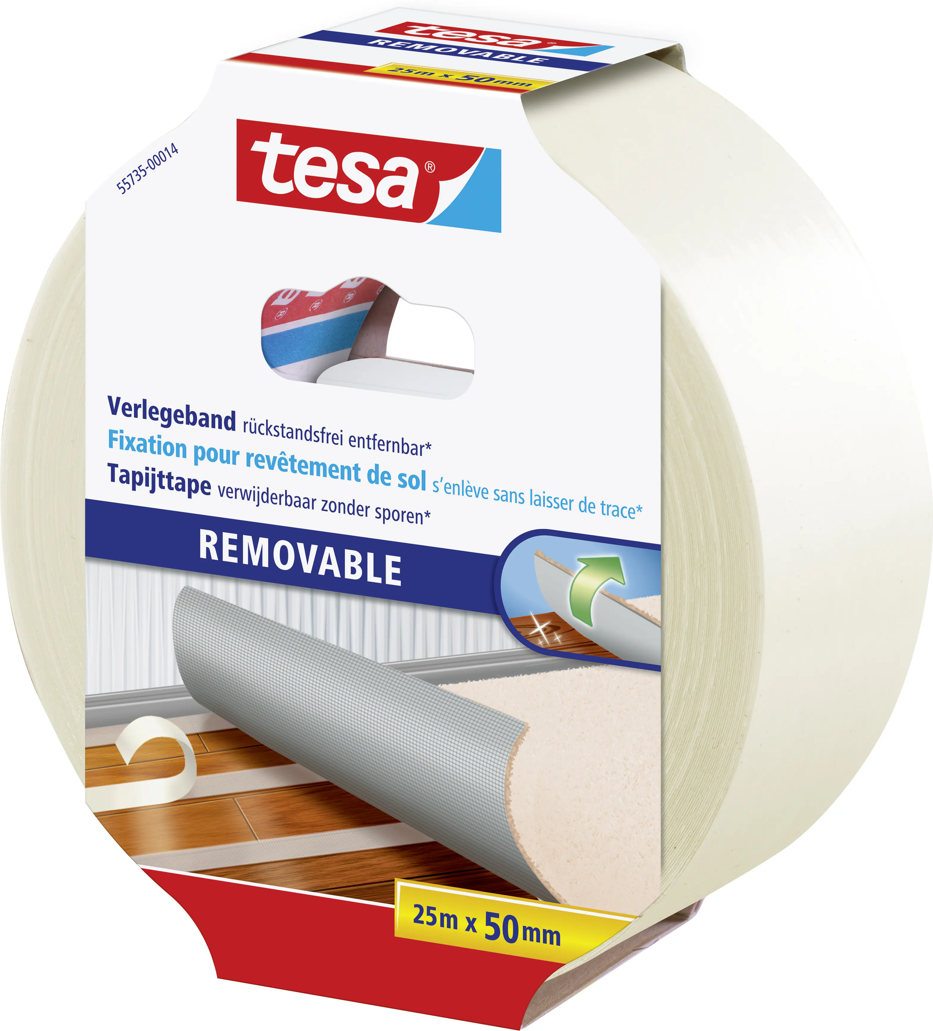 tesa Verlegeband 25 m x 50 mm, gewebeverstärkt, rückstandsfrei entfernbar