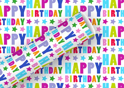 Geschenkpapier Happy Birthday bunte Sterne 1,5 m