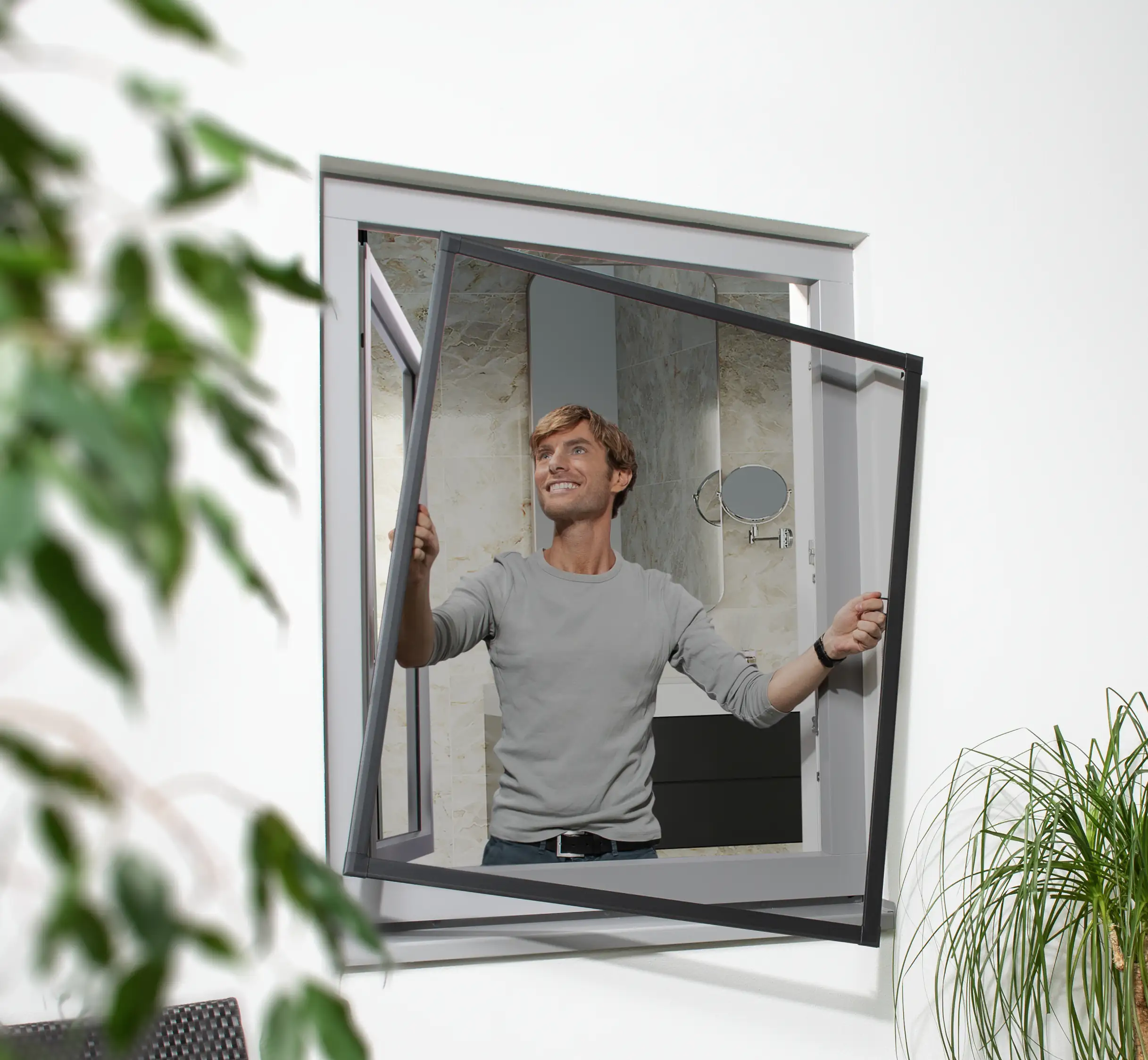 TrendLine Fliegenschutz-Fenster 100 x 120 cm anthrazit/anthrazit kürzbar