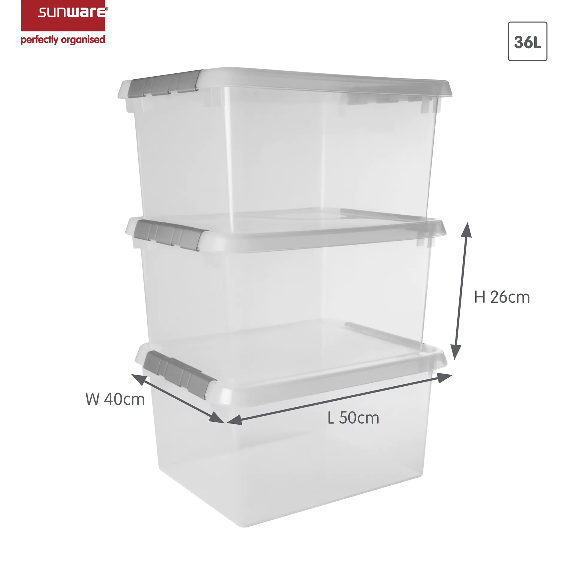 Sunware Aufbewahrungsbox Comfort-Line mit Deckel 50 x 40 cm 36 L transparent 3er Set