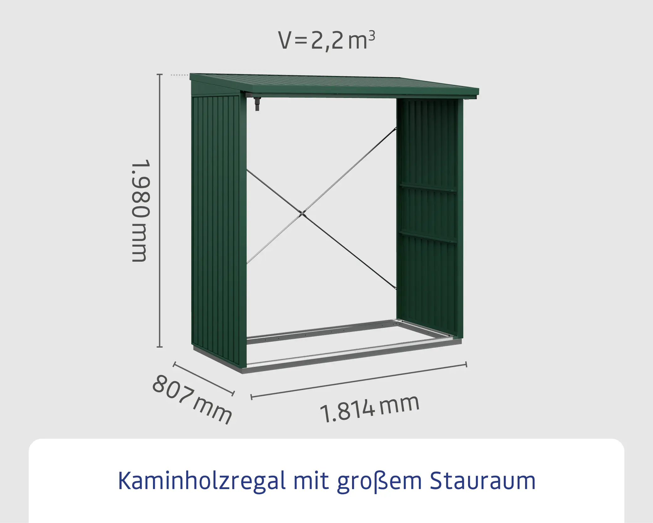 Ecostar Kaminholzregal Trend-V Typ 2, moosgrün, mit Verstrebung