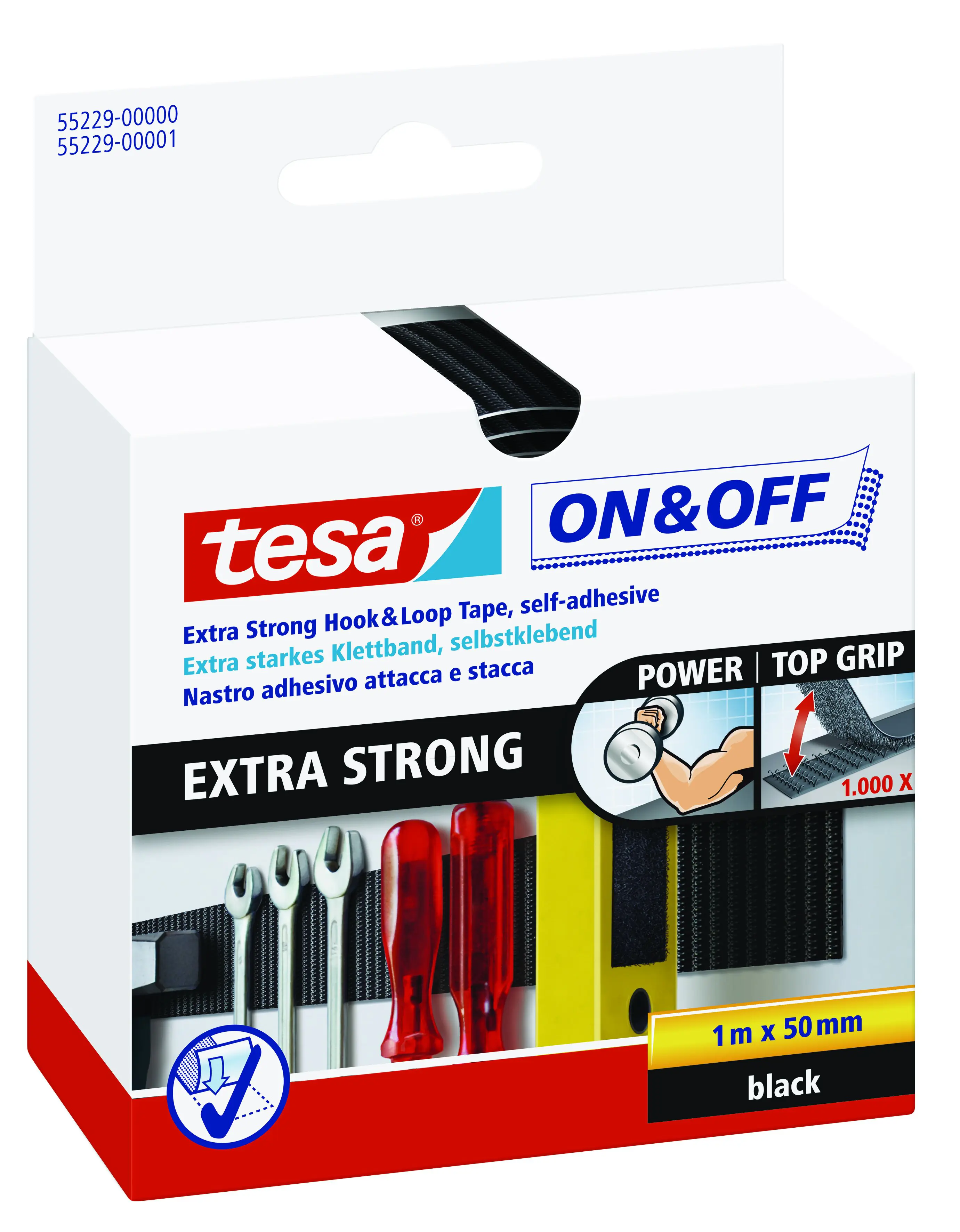 tesa Klettband On & Off 1 m x 50 mm, schwarz