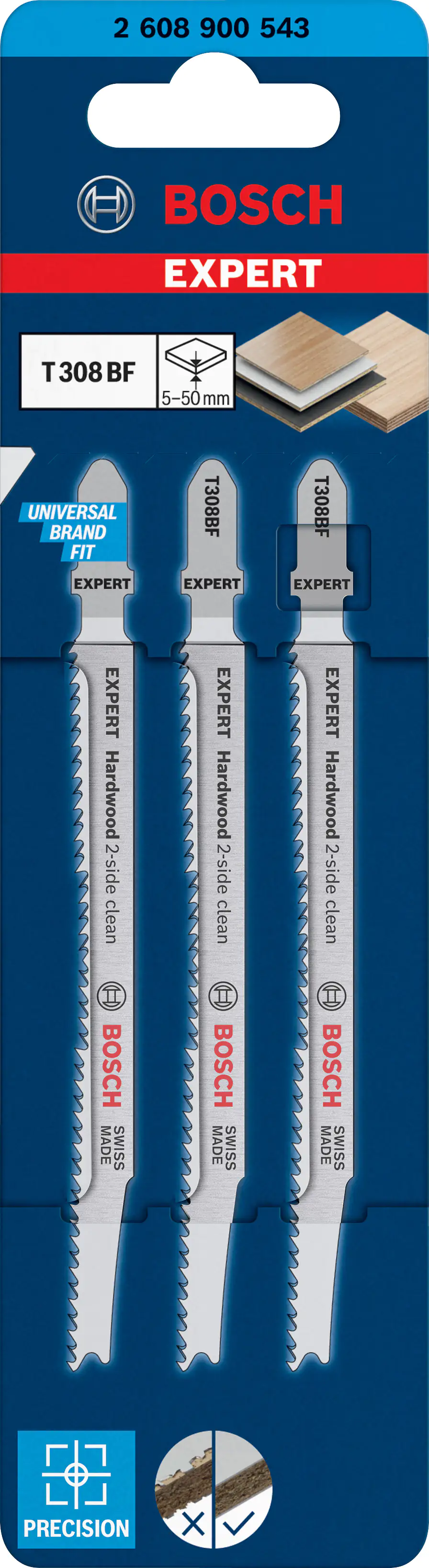 Bosch Expert Hardwood 2-Side Stichsägeblatt T308 BF 3 Stück