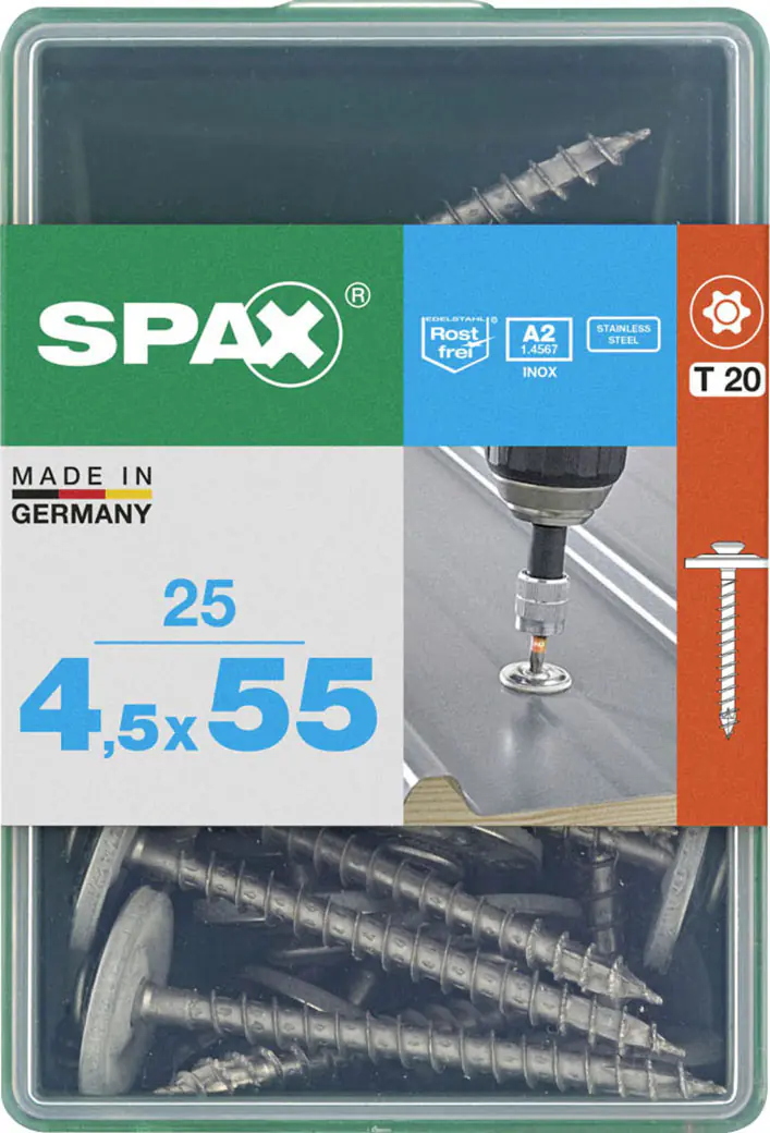 Spax Spenglerschrauben 4,5 x 55 mm T20 Vollgewinde - 25 Stk. 